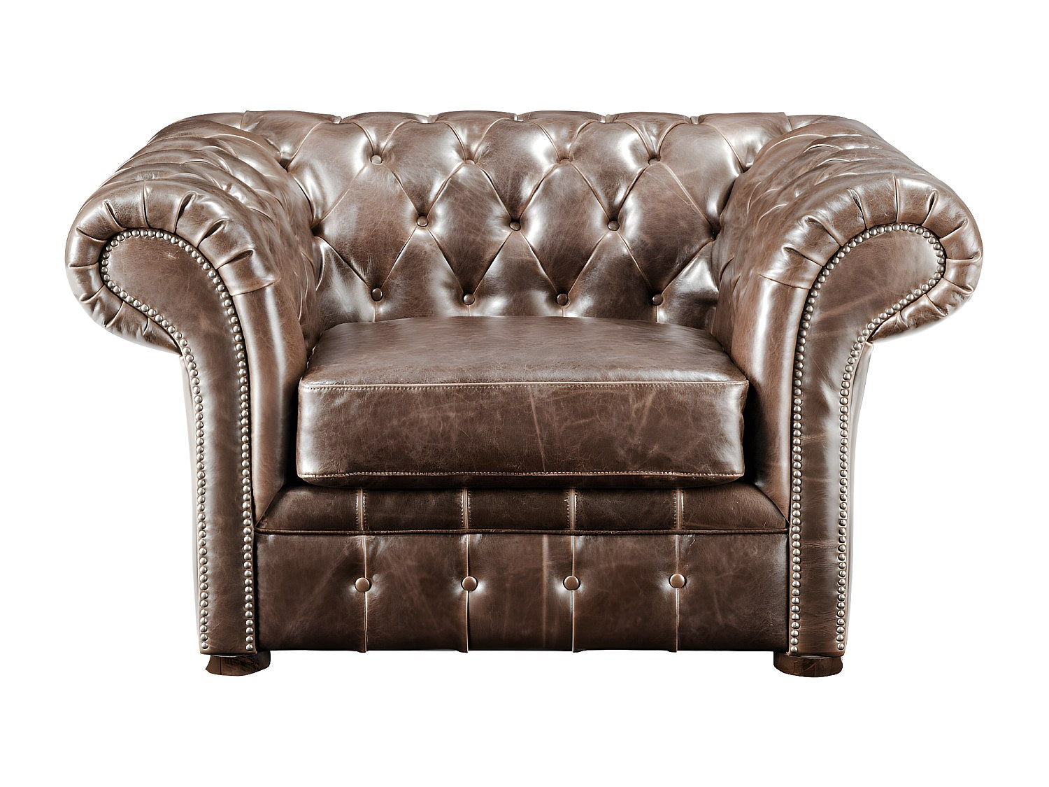 Fauteuil Chesterfield marron cuir - Clotaire