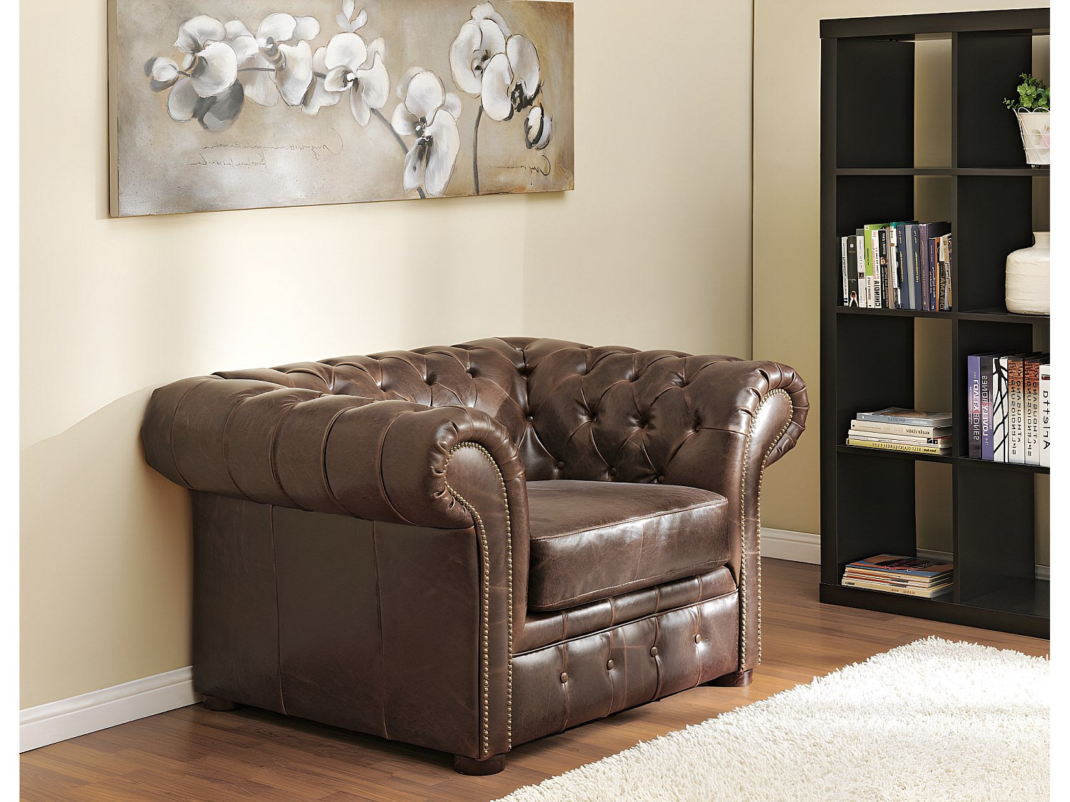 Fauteuil Chesterfield marron cuir - Clotaire