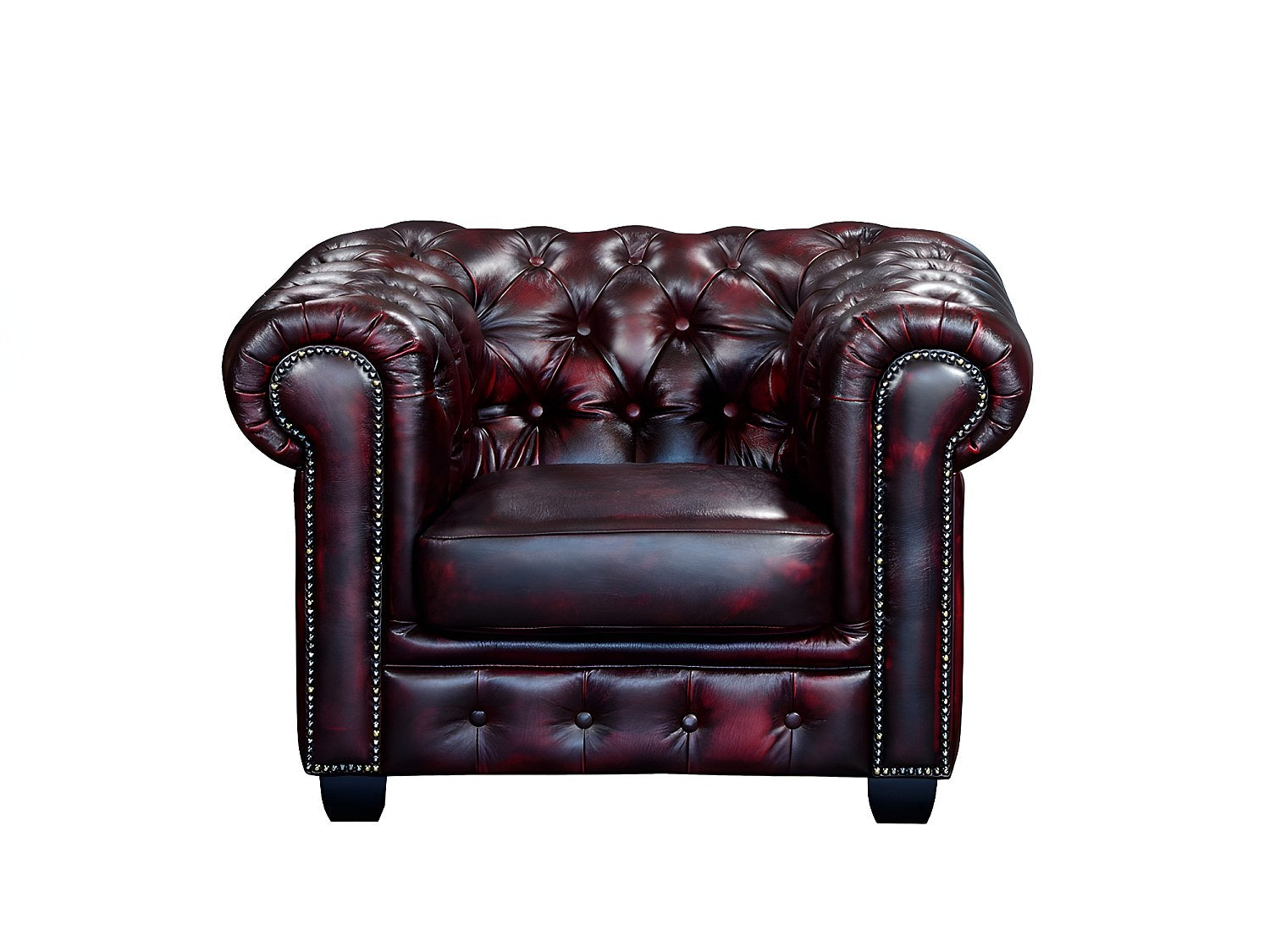 Fauteuil Chesterfield rouge cuir - Brenton