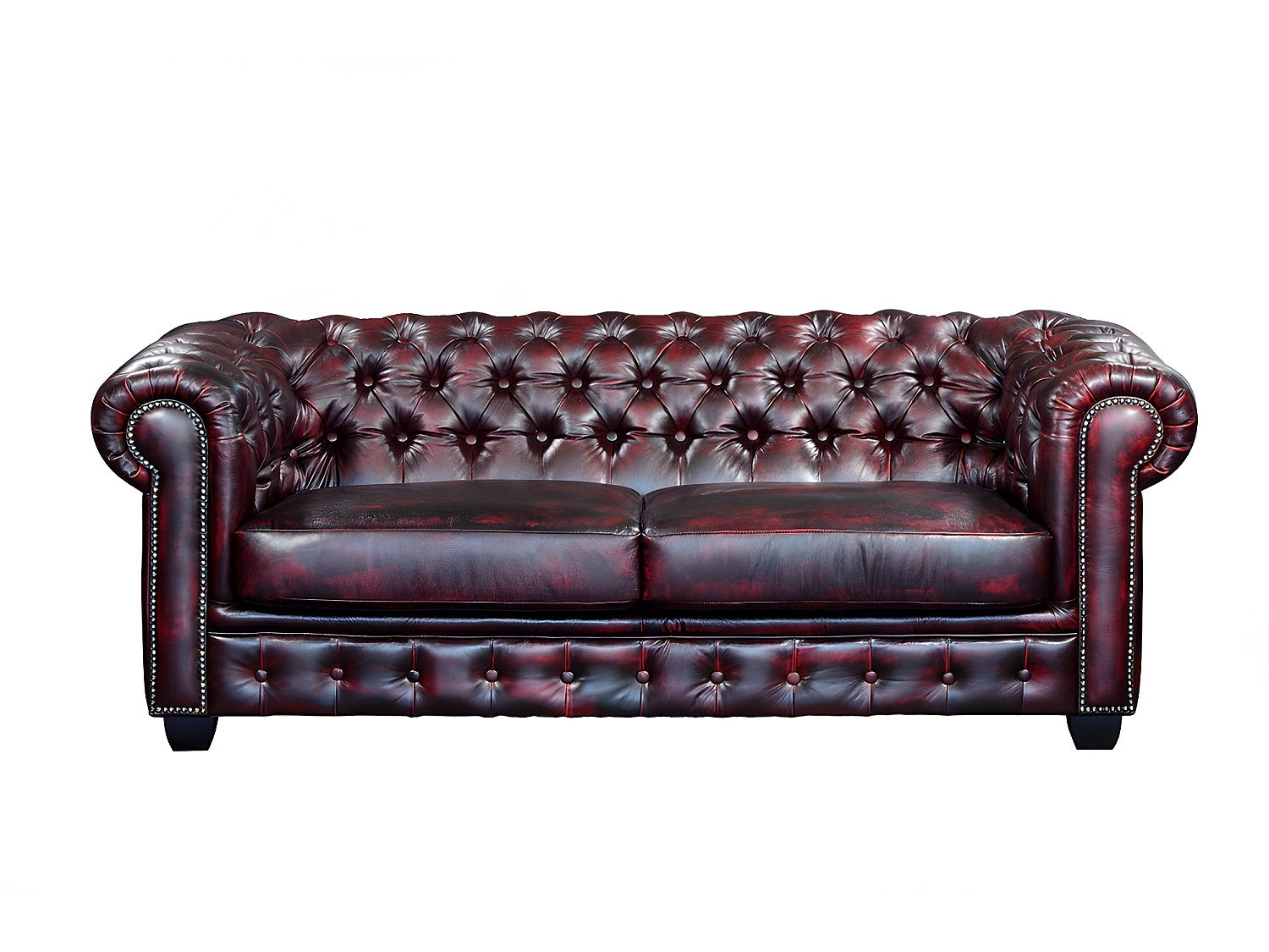 Canapé Chesterfield droit 3 places rouge cuir - Brenton