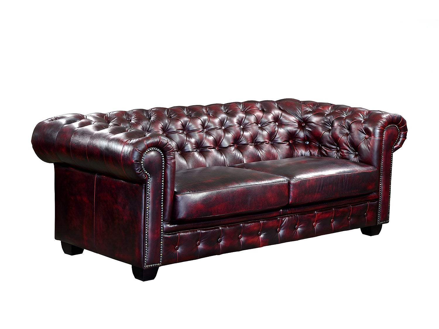 Canapé Chesterfield droit 3 places rouge cuir - Brenton