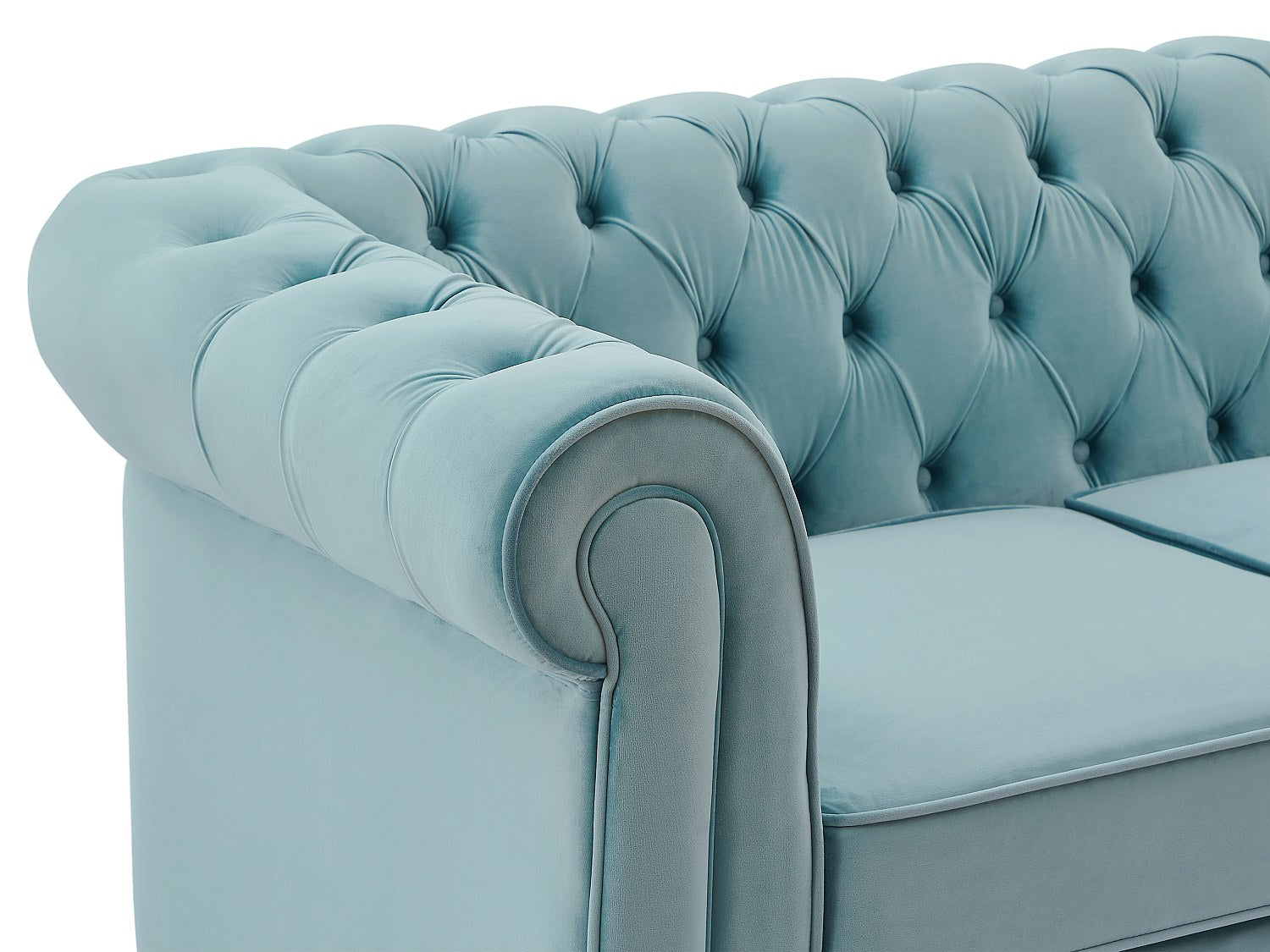 Canapé Chesterfield droit 2 places bleu velours