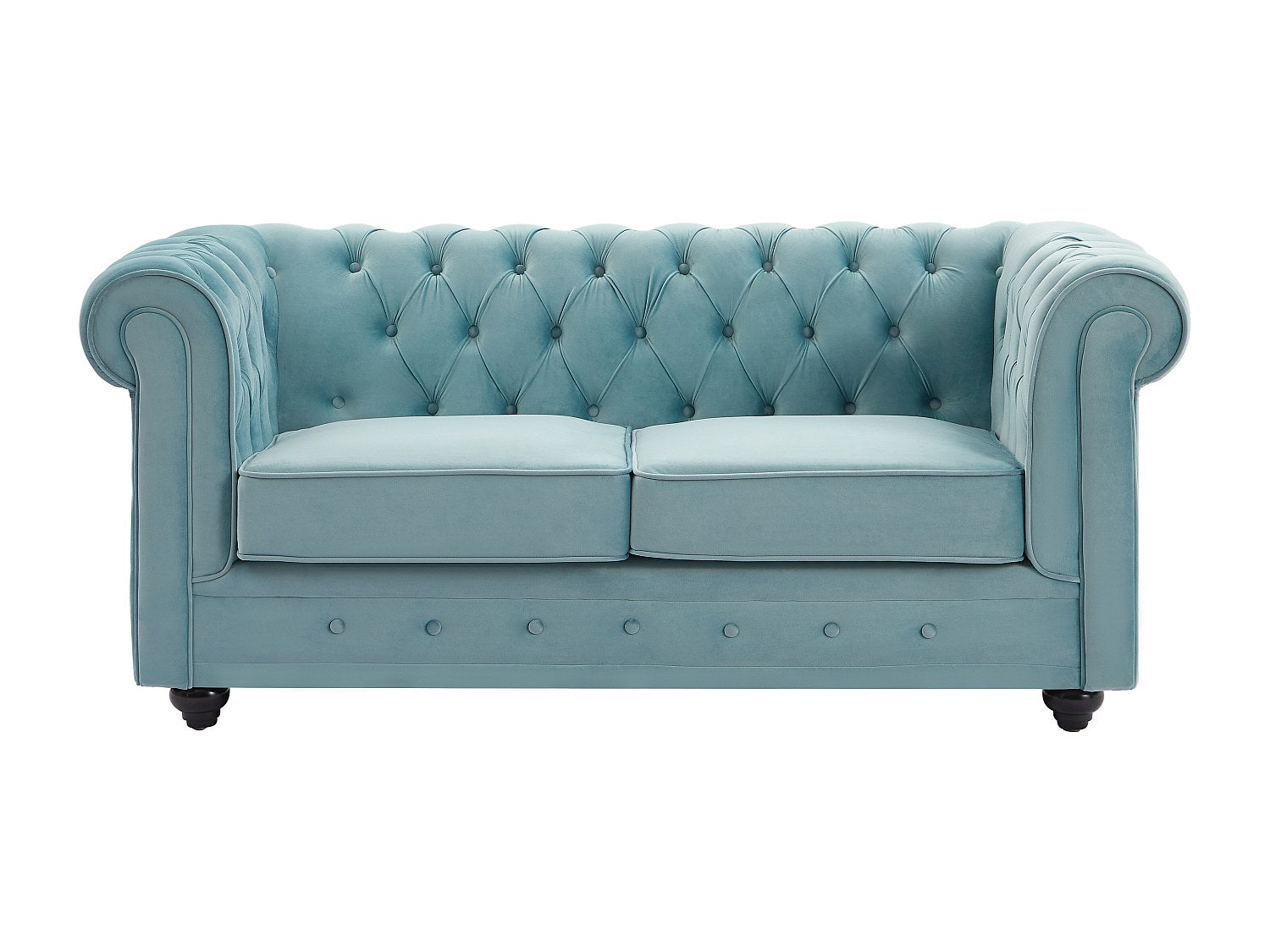 Canapé Chesterfield droit 2 places bleu velours
