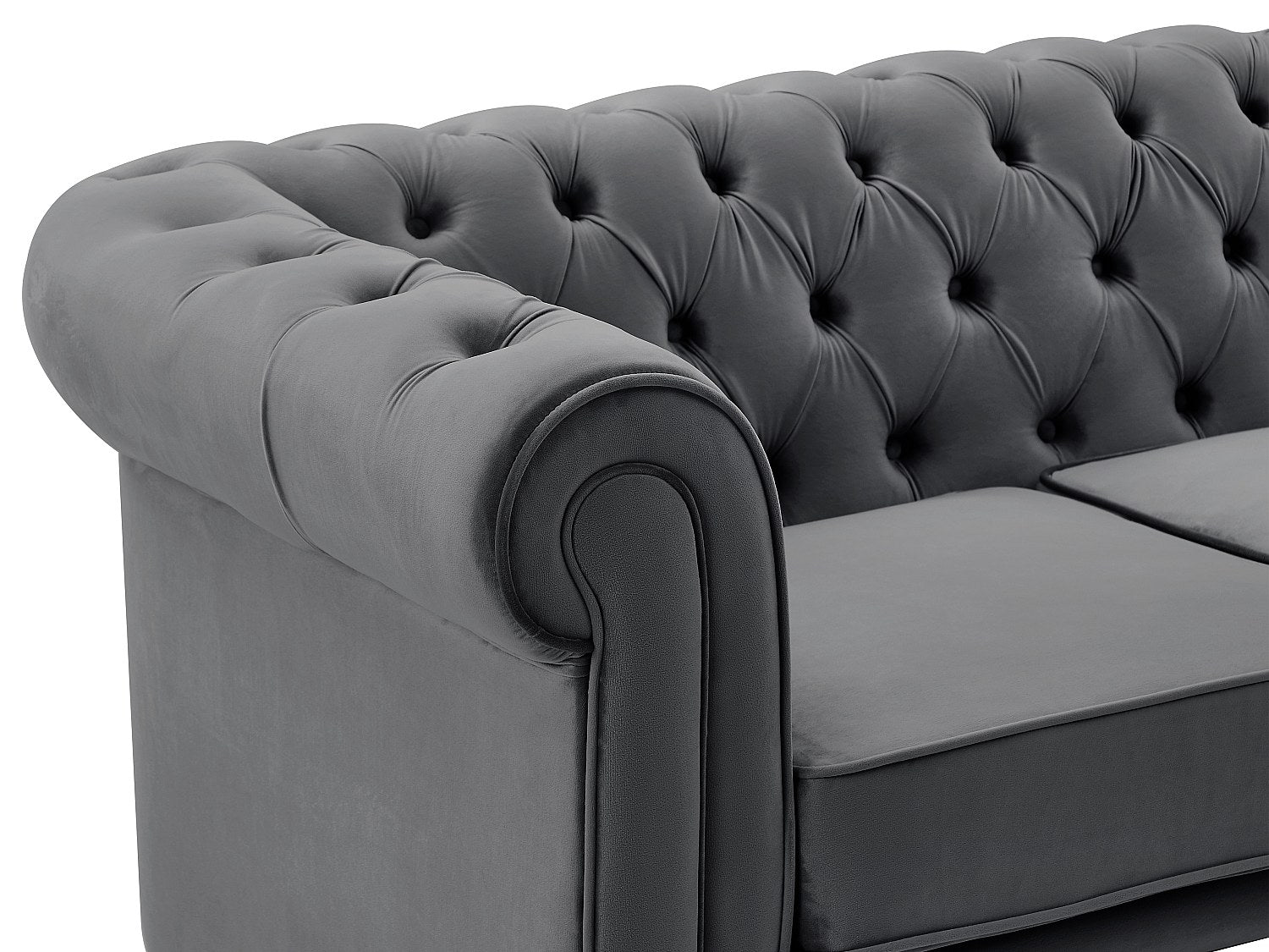 Canapé Chesterfield droit 2 places gris velours