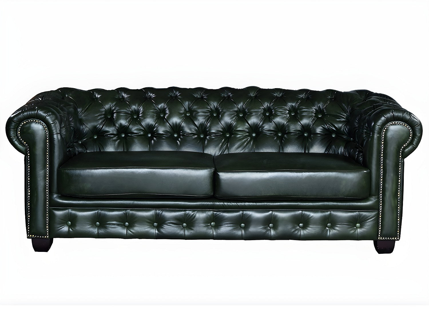 Canapé Chesterfield droit 3 places vert cuir - Brenton