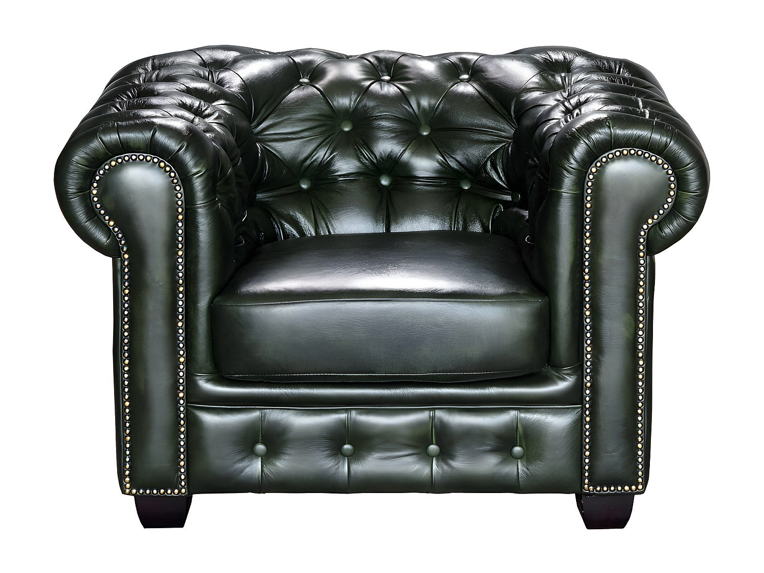 Fauteuil Chesterfield vert cuir - Brenton