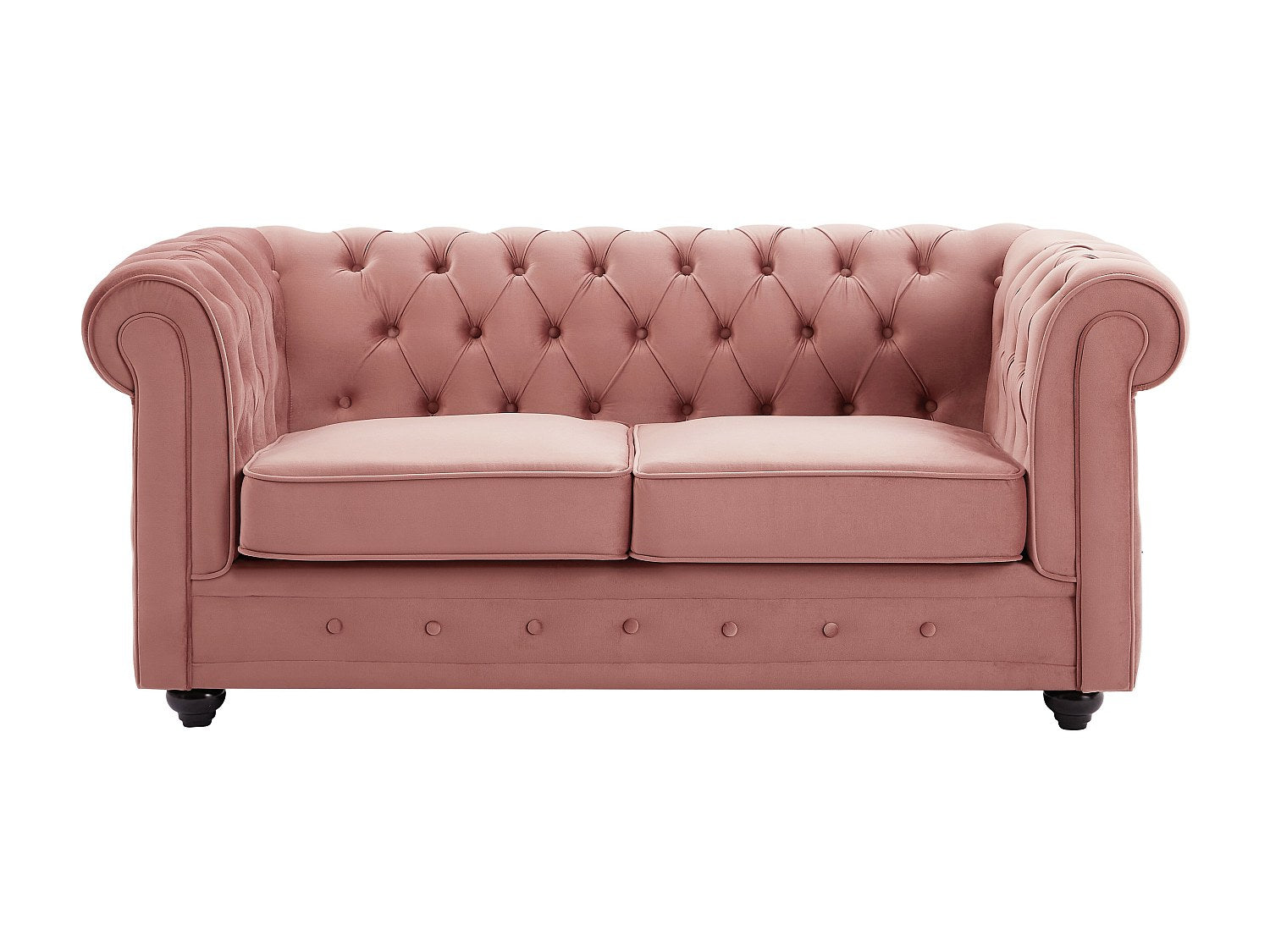 Canapé Chesterfield droit 2 places rose velours