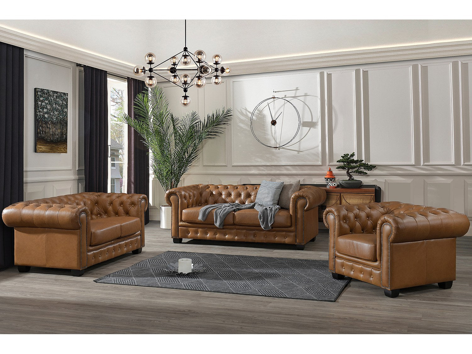 Fauteuil Chesterfield marron cuir - Brenton