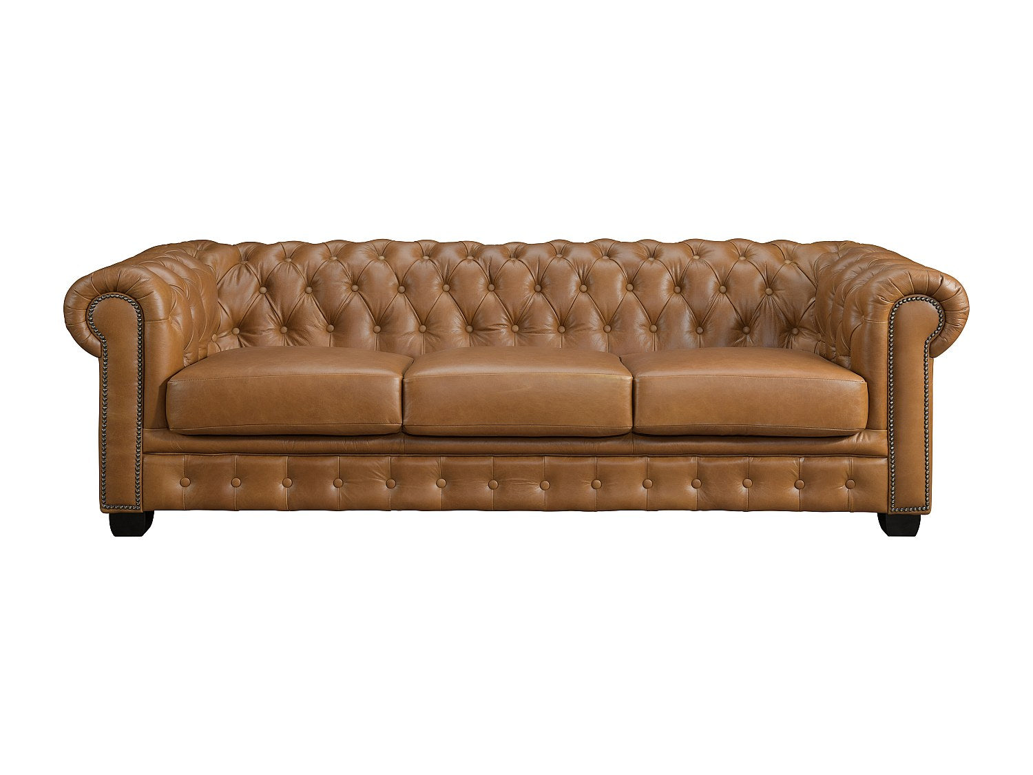 Canapé Chesterfield droit 4 places marron cuir - Brenton