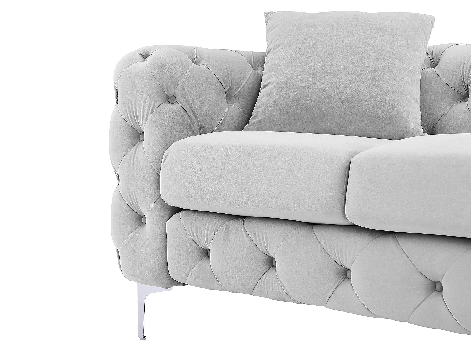 Canapé Chesterfield droit 3 places gris velours - Edwina