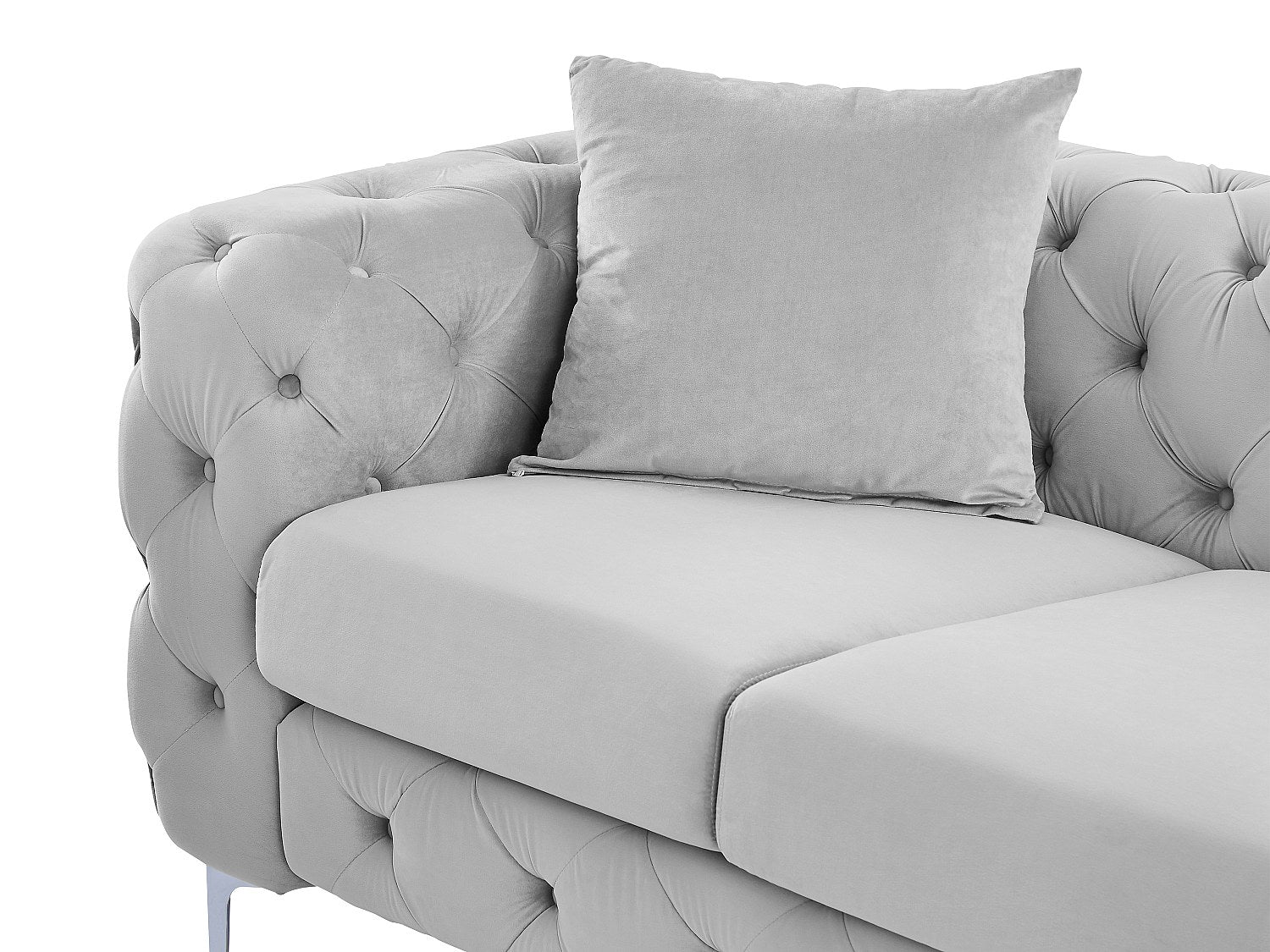 Canapé Chesterfield droit 3 places gris velours - Edwina