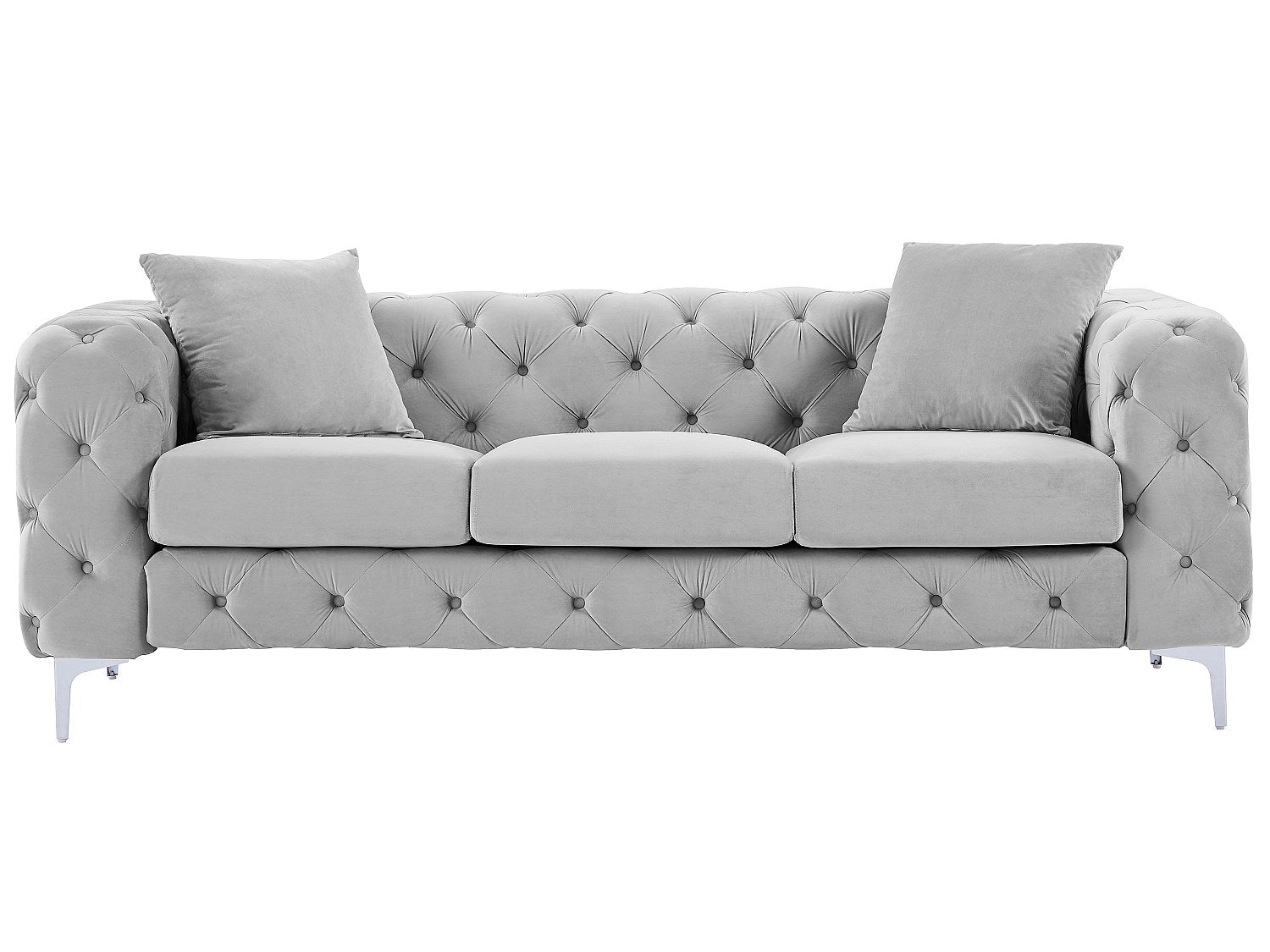 Canapé Chesterfield droit 3 places gris velours - Edwina