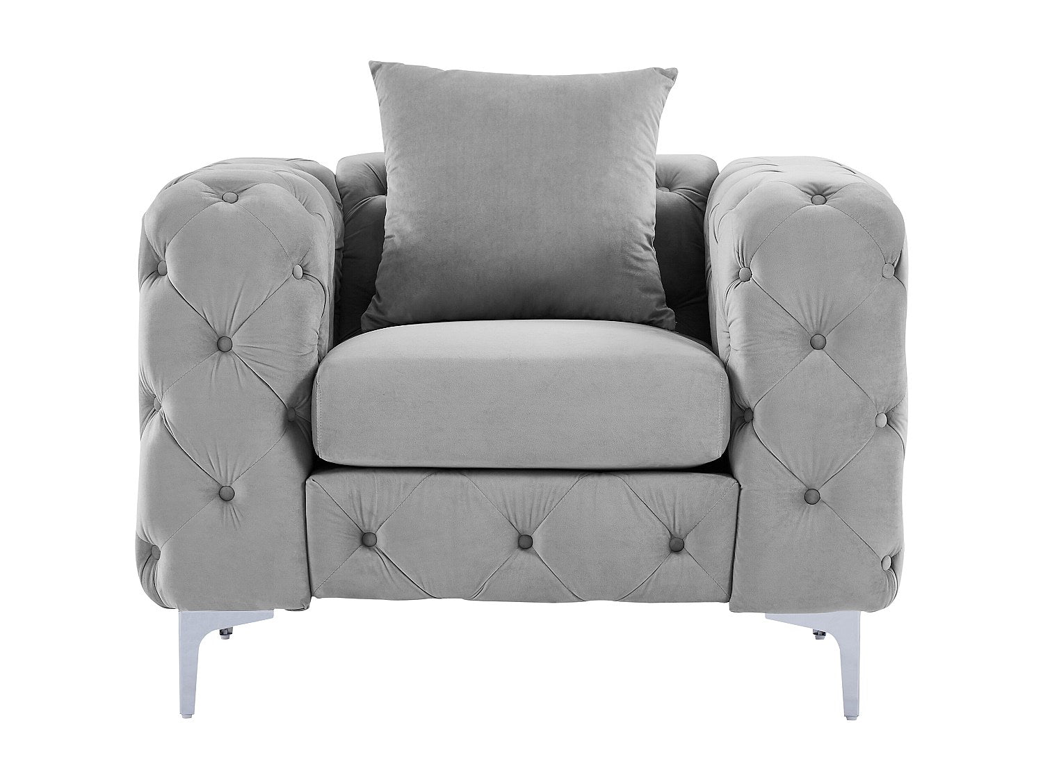 Fauteuil Chesterfield gris velours - Edwina