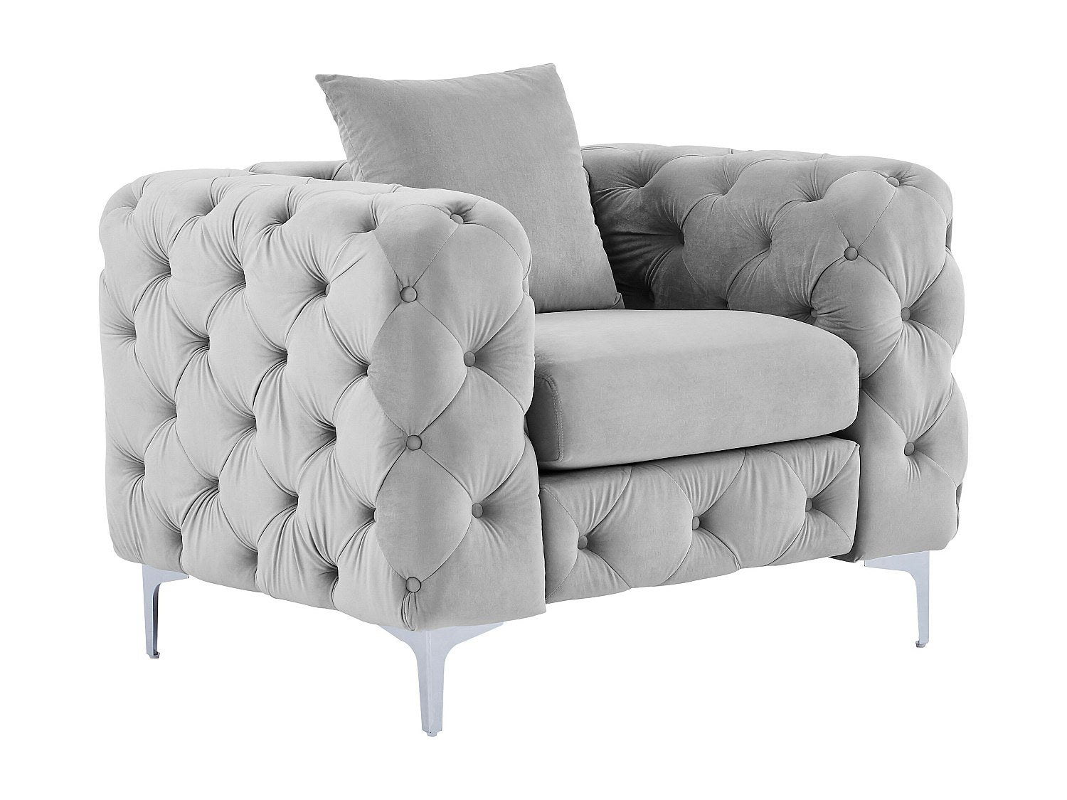 Fauteuil Chesterfield gris velours - Edwina