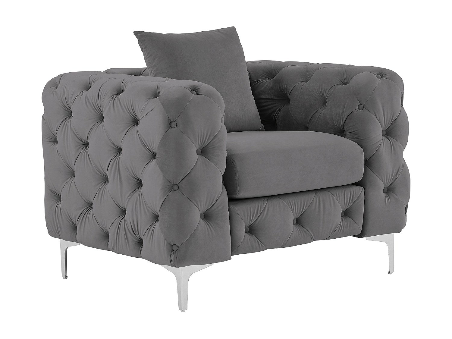 Fauteuil Chesterfield gris velours - Edwina