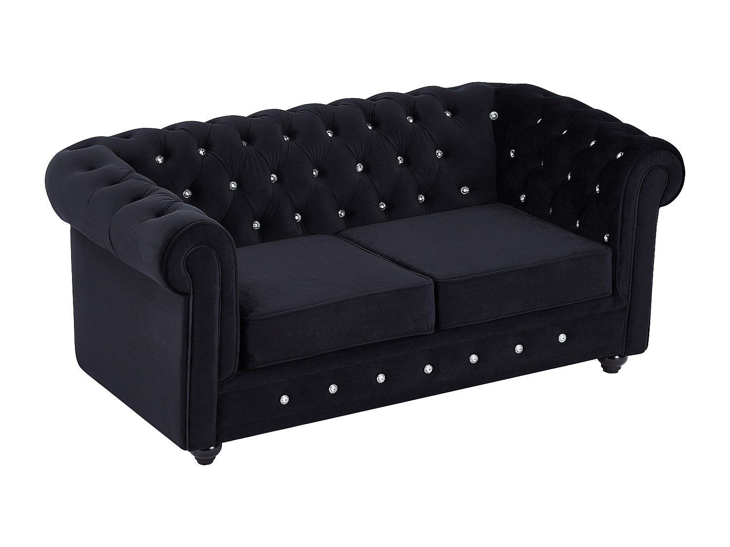 Canapé Chesterfield droit 2 places noir velours