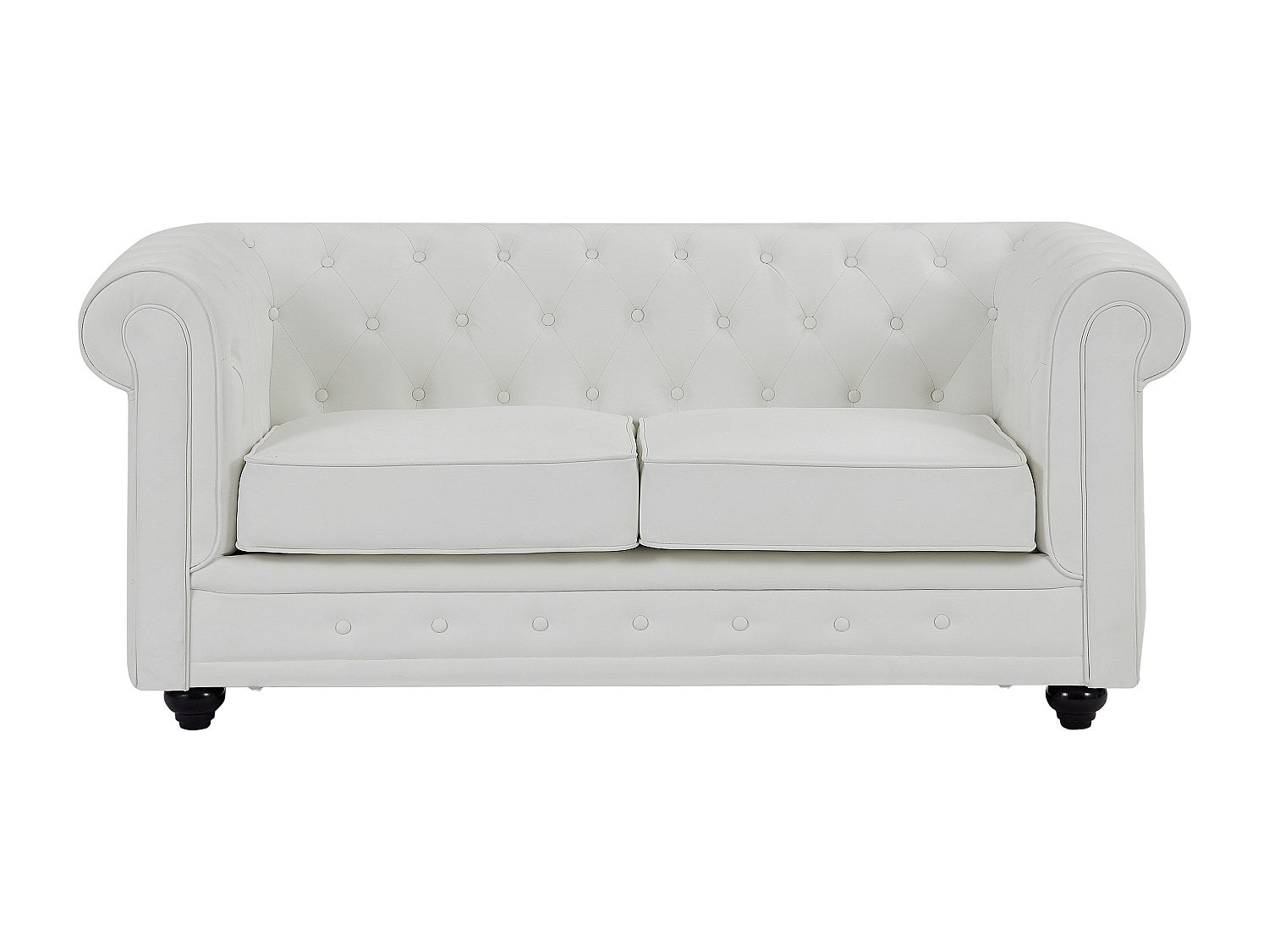 Canapé Chesterfield droit 2 places blanc simili cuir