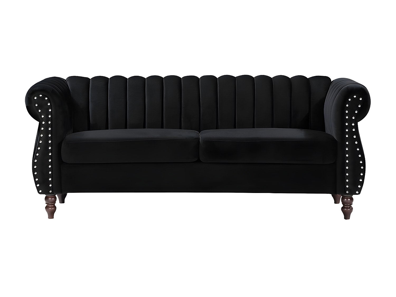 Canapé Chesterfield droit 3 places noir velours - Trumbo