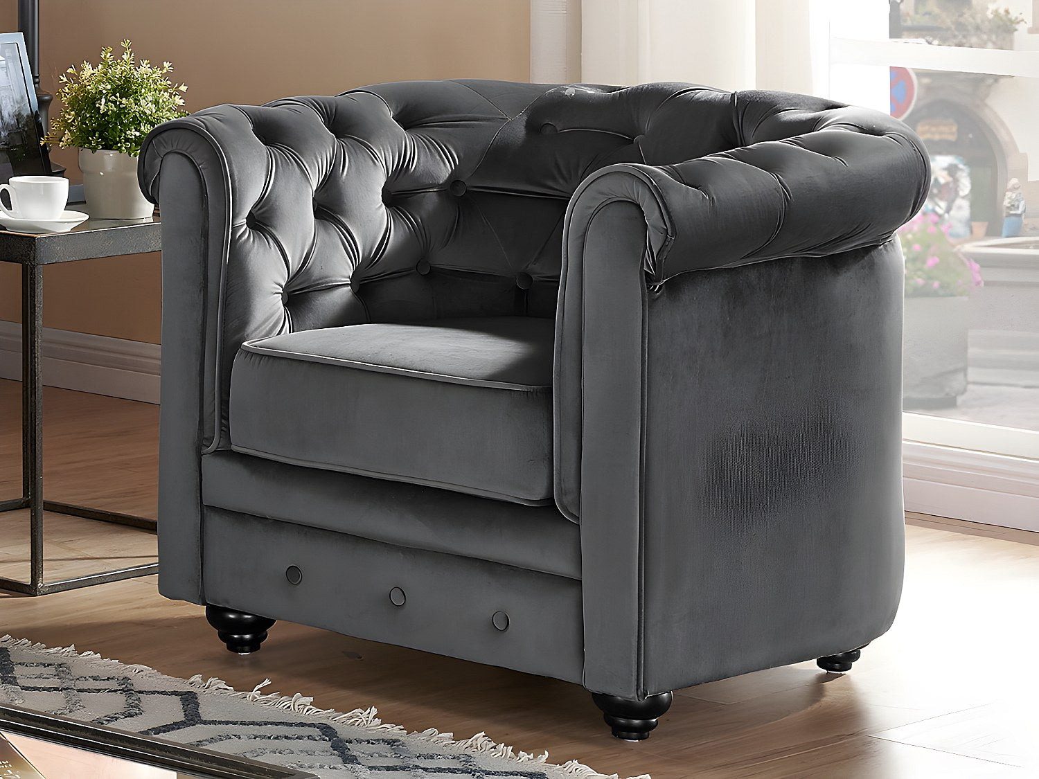 Lot de 2 fauteuils Chesterfield gris velours