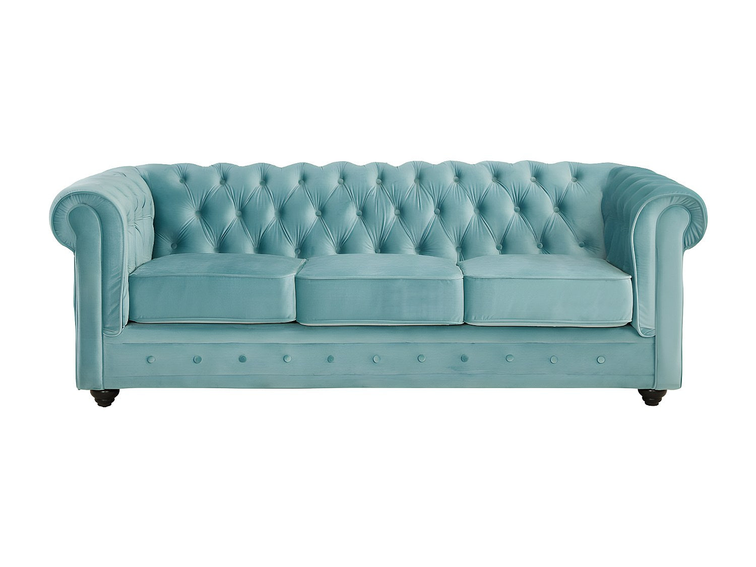 Canapé Chesterfield droit 3 places bleu velours