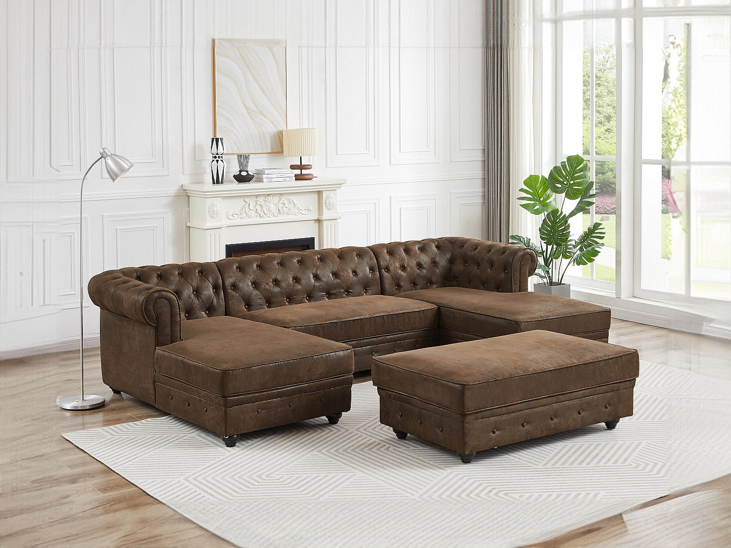Canapé Chesterfield panoramique marron tissu