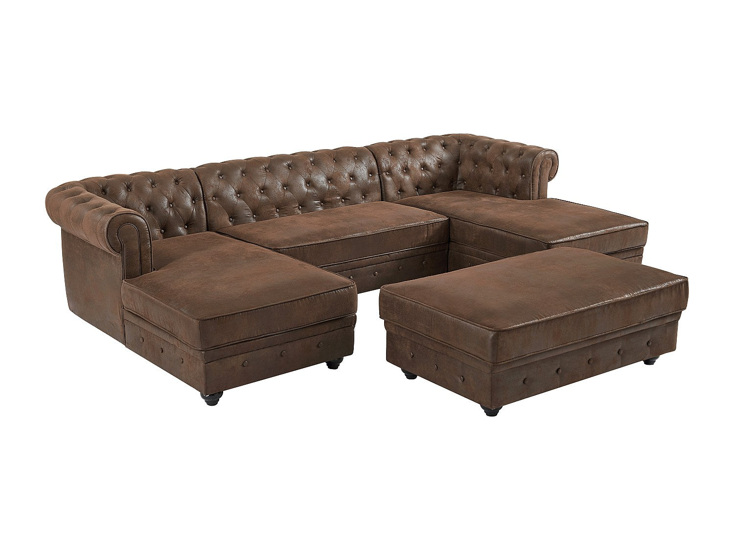 Canapé Chesterfield panoramique marron tissu