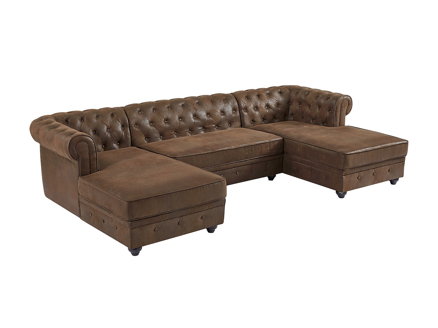 Canapé Chesterfield panoramique marron tissu