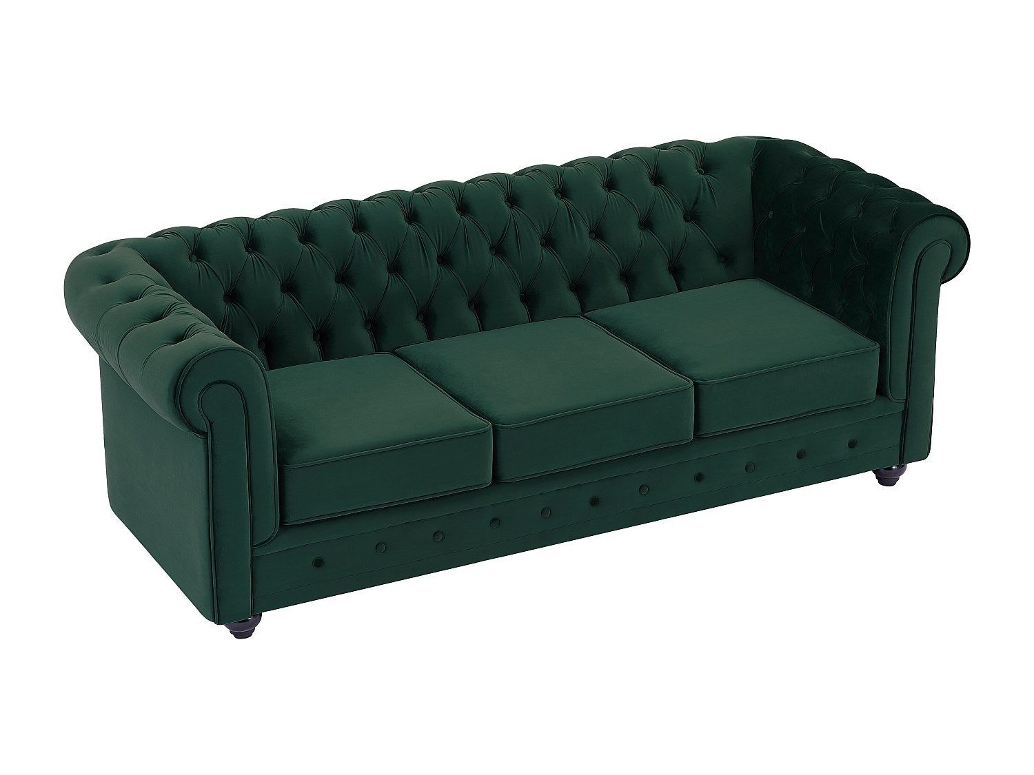 Canapé Chesterfield droit 3 places vert velours