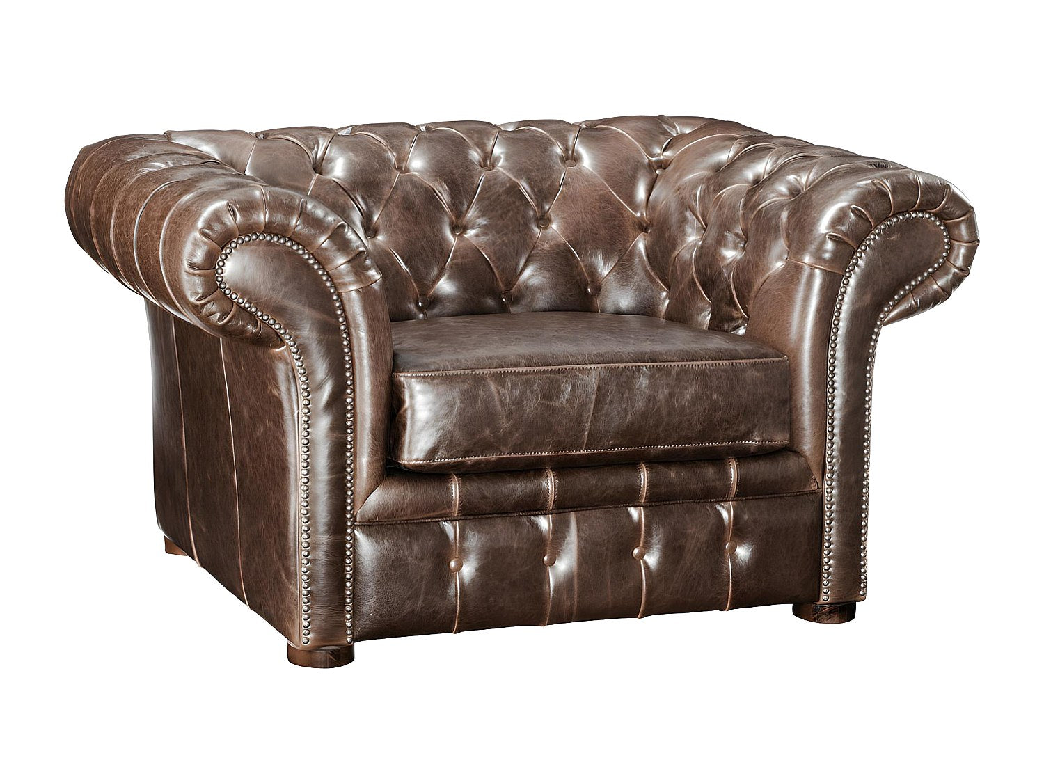 Fauteuil Chesterfield marron cuir - Clotaire