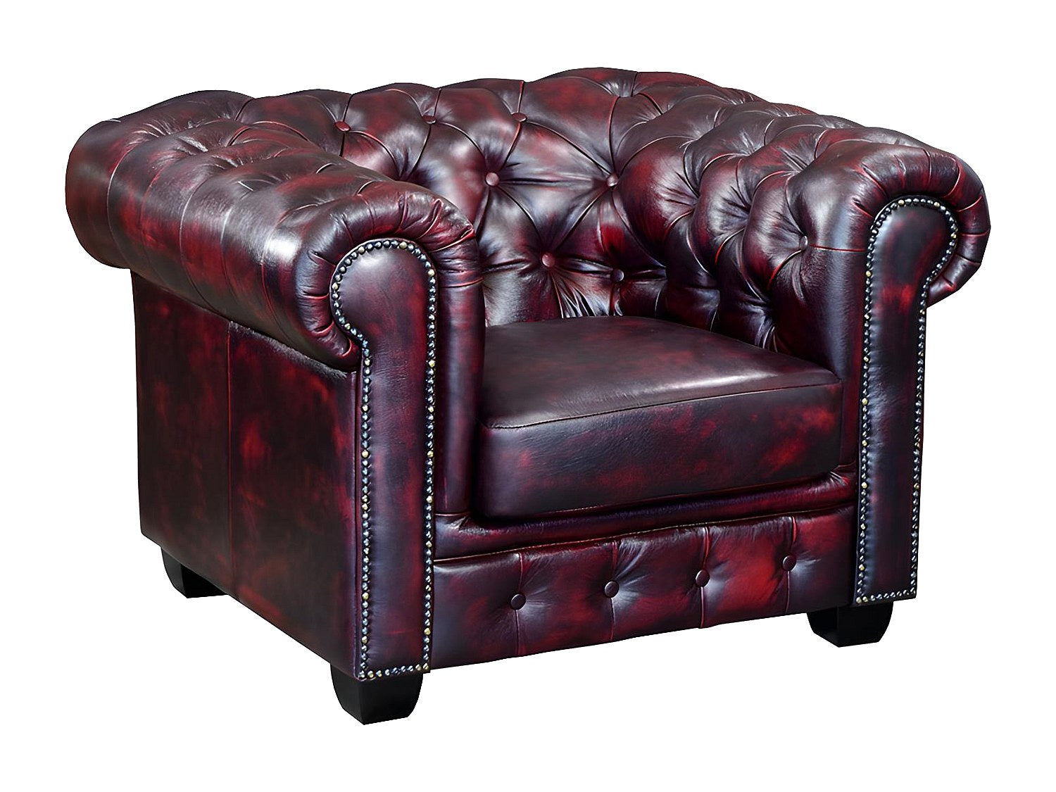 Fauteuil Chesterfield rouge cuir - Brenton