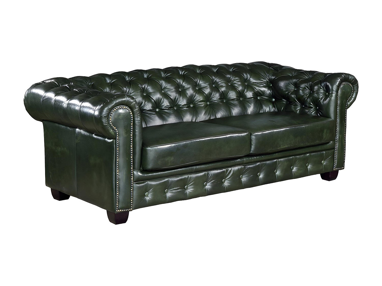 Canapé Chesterfield droit 3 places vert cuir - Brenton