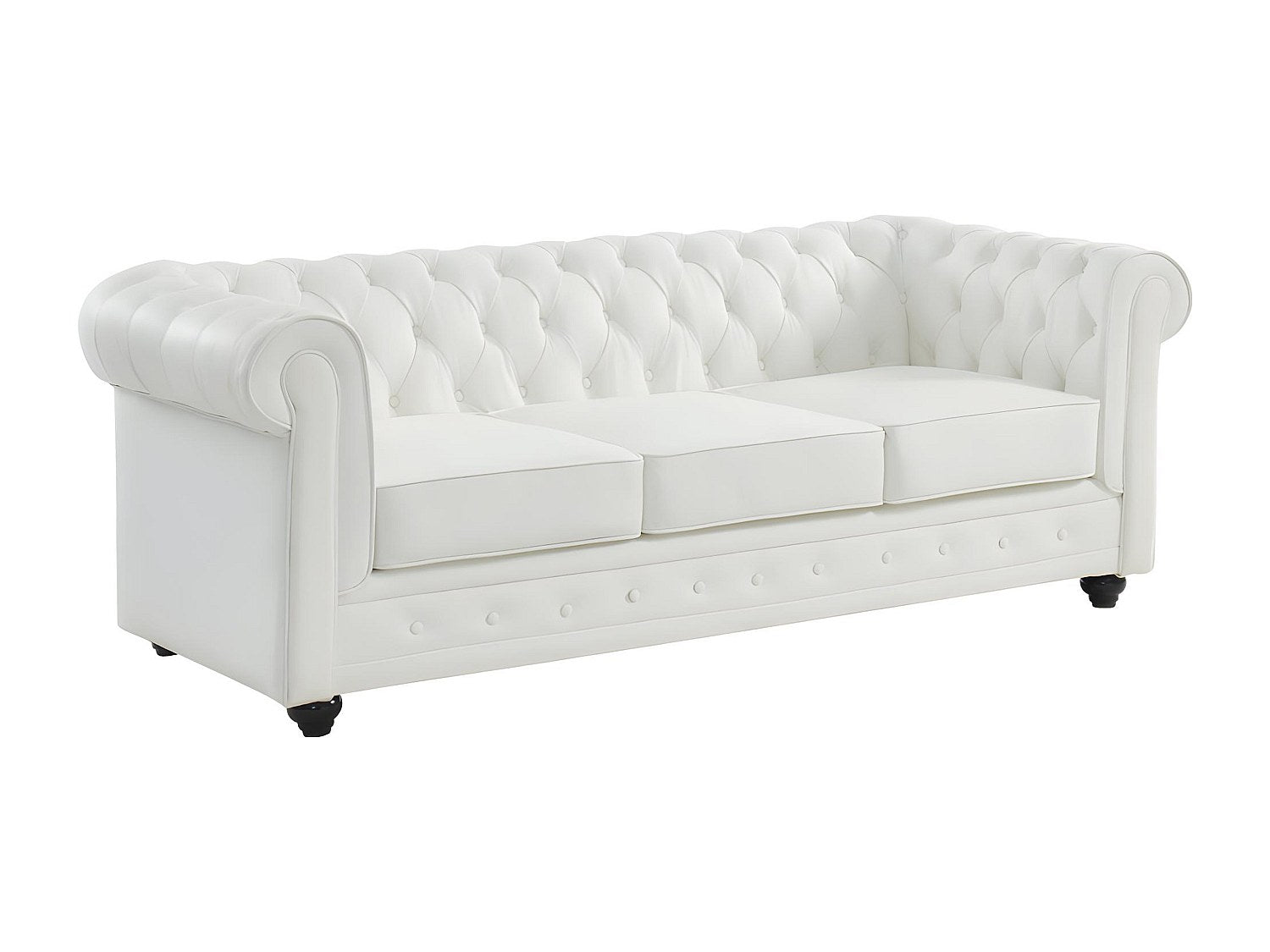 Canapé Chesterfield droit 3 places blanc cuir