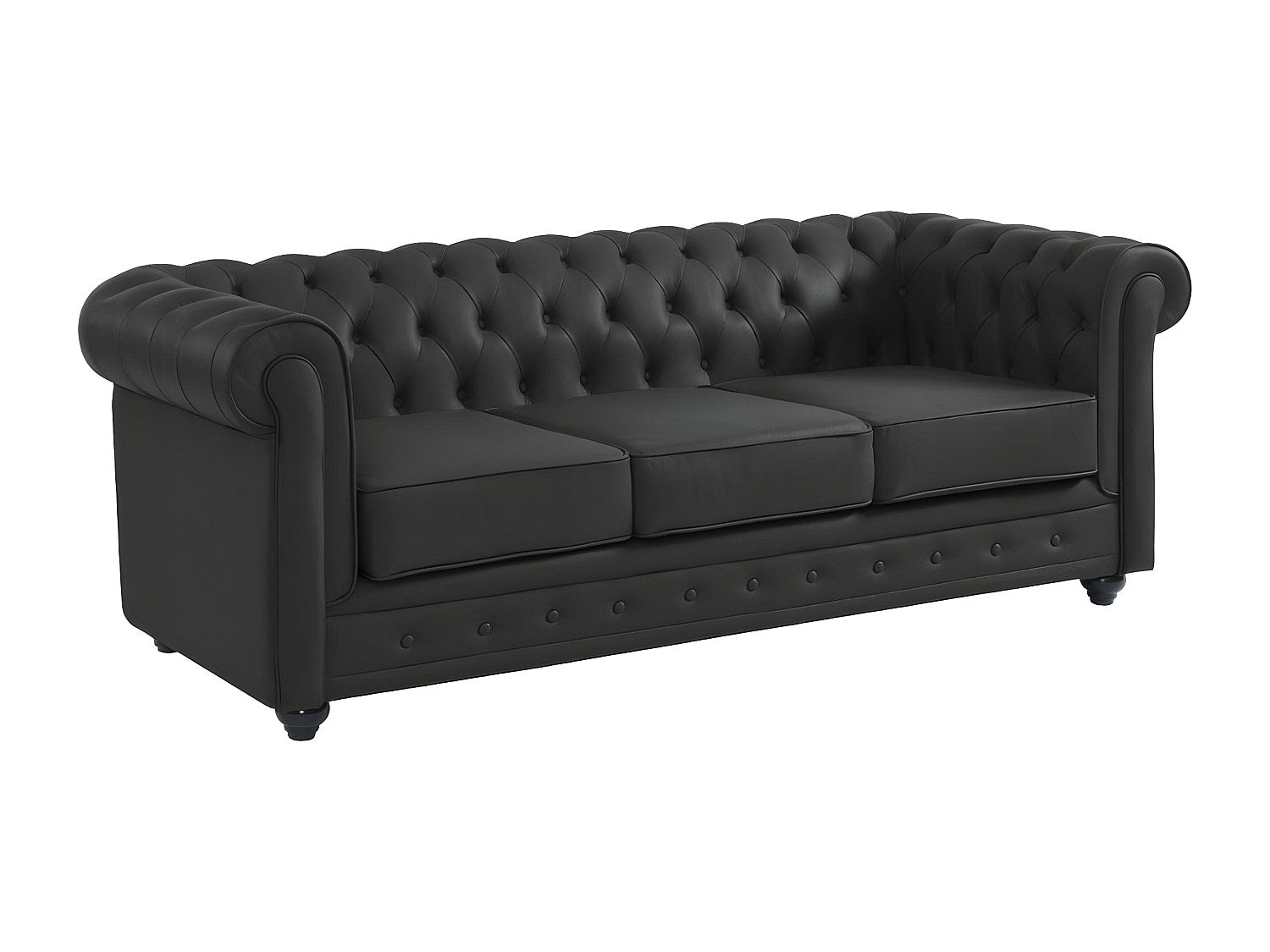 Canapé Chesterfield droit 3 places noir cuir