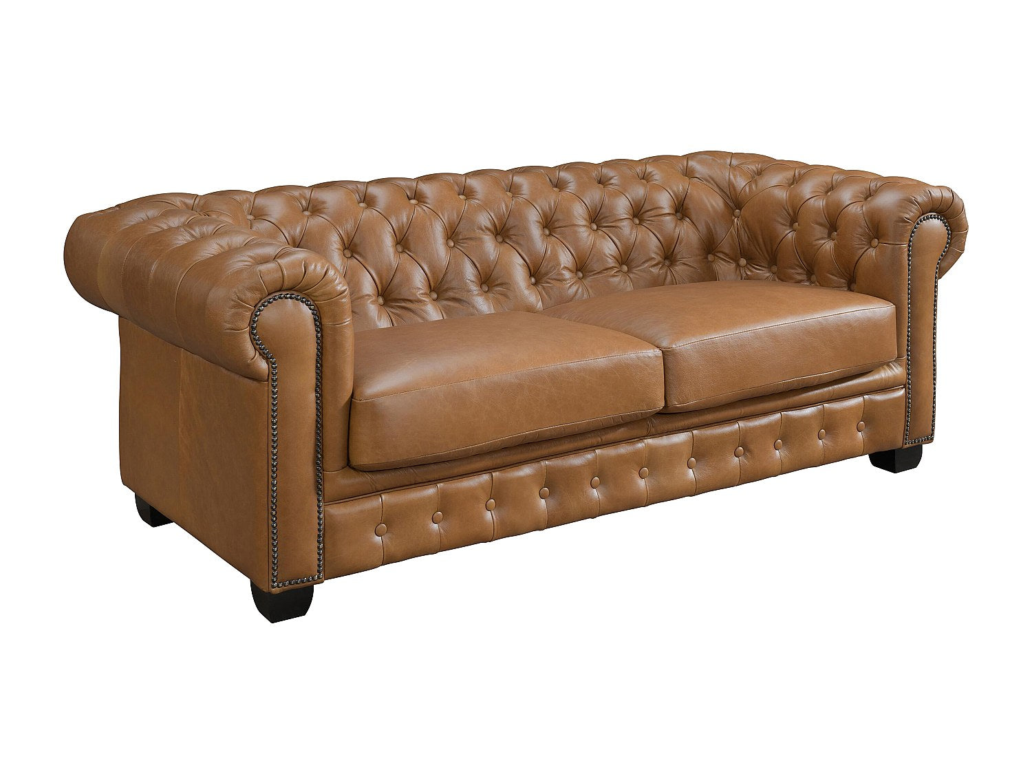 Canapé Chesterfield droit 3 places marron cuir - Brenton