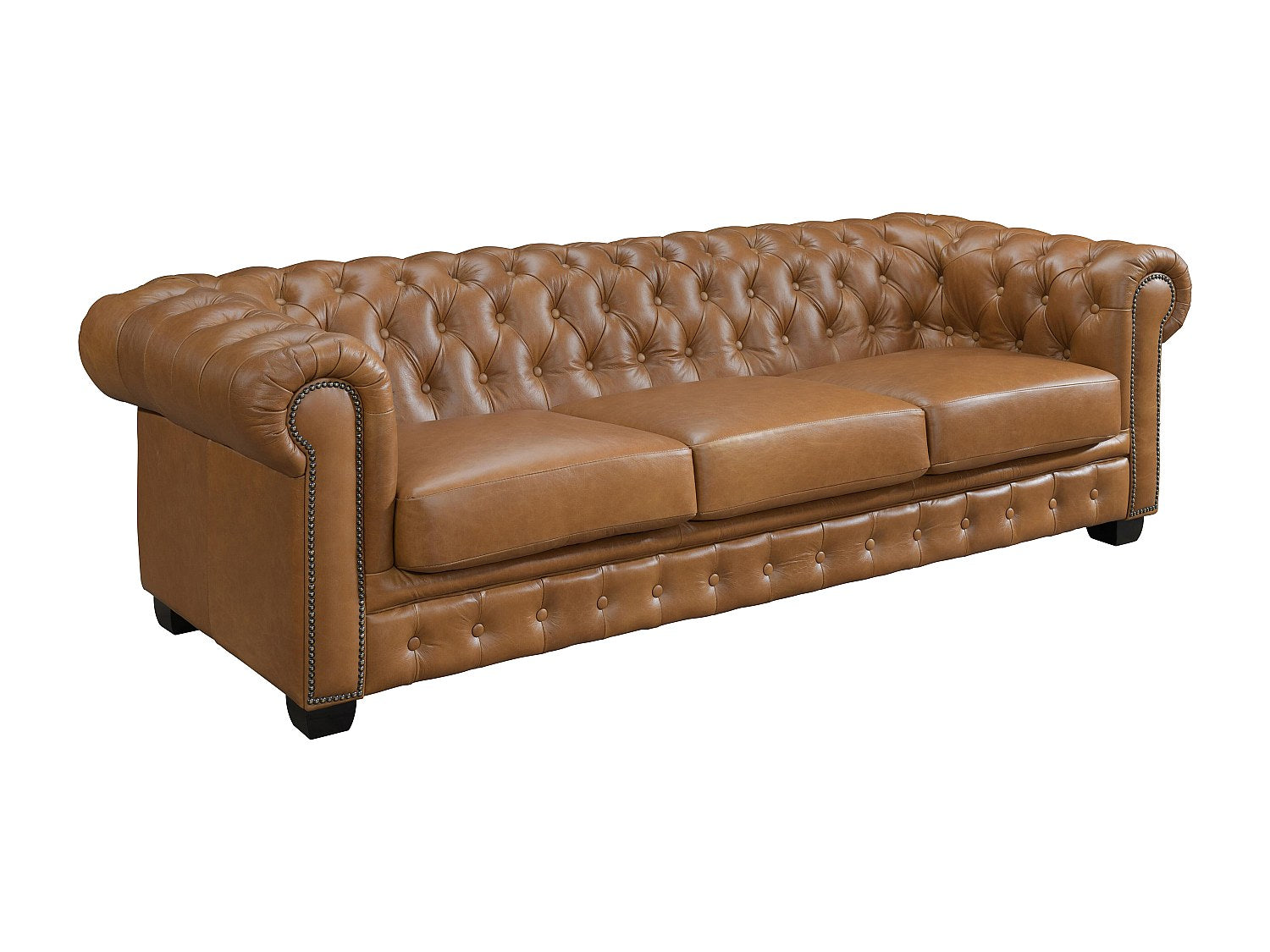 Canapé Chesterfield droit 4 places marron cuir - Brenton