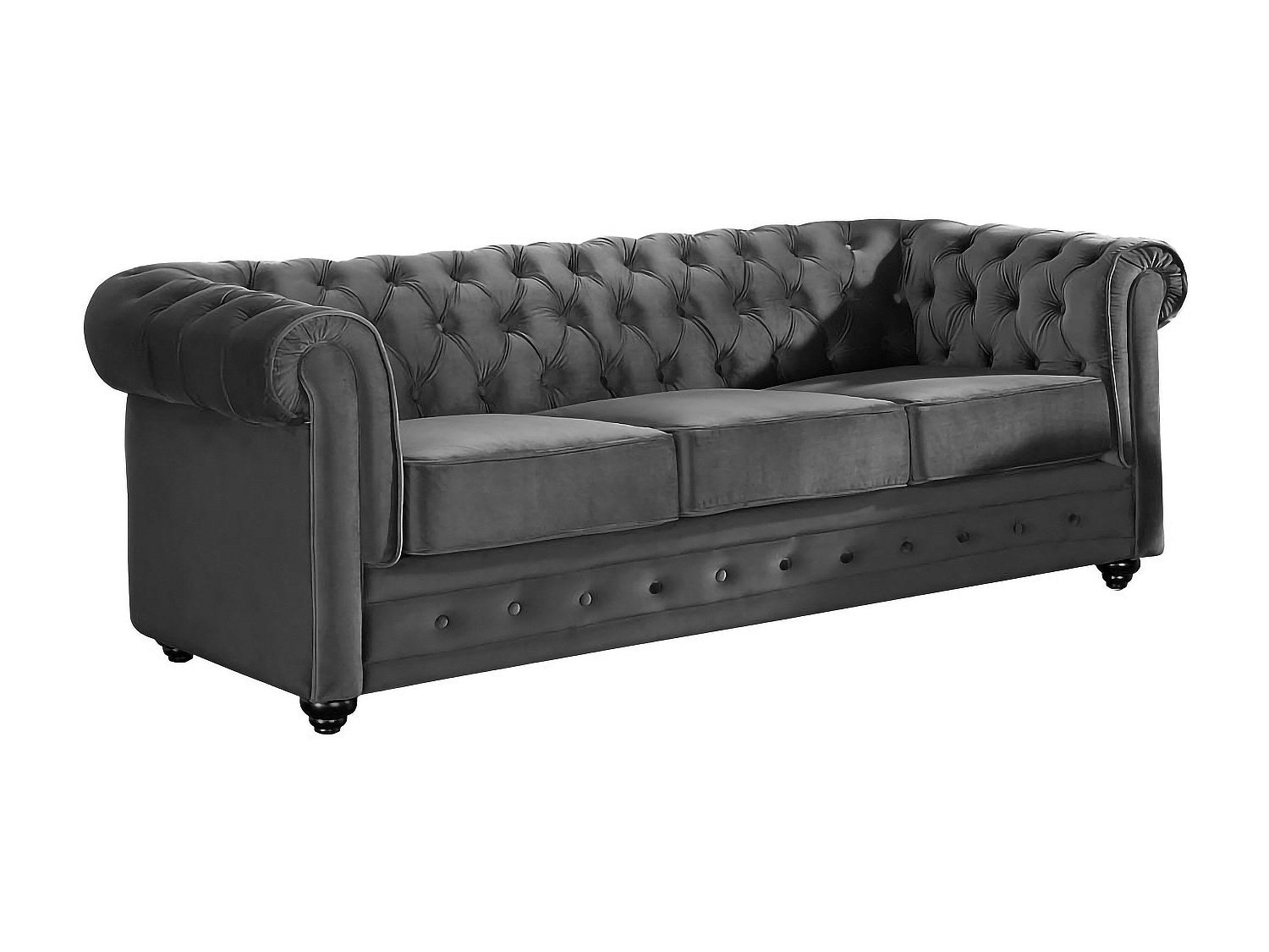 Canapé Chesterfield droit 3 places gris velours