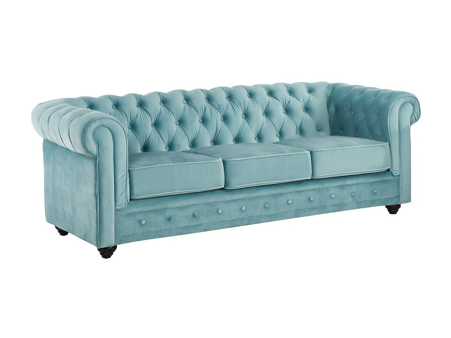 Canapé Chesterfield droit 3 places bleu velours