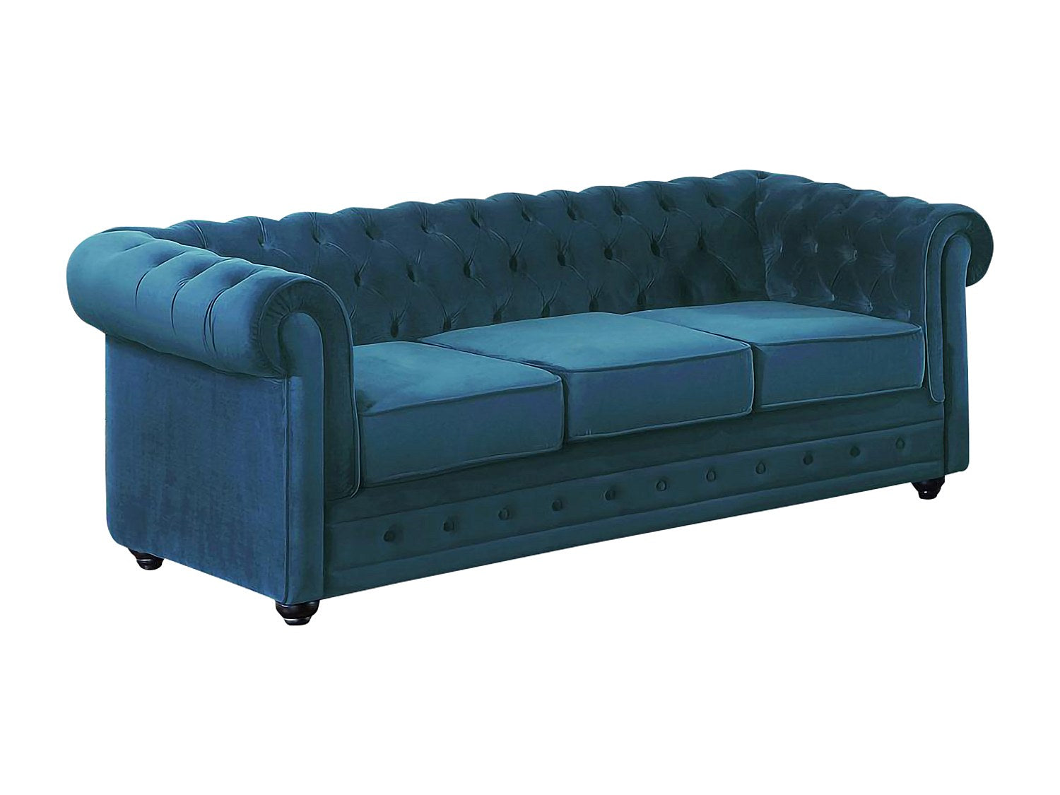 Canapé Chesterfield droit 3 places bleu velours