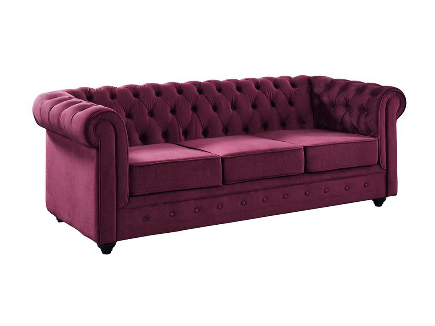 Canapé Chesterfield droit 3 places rouge velours
