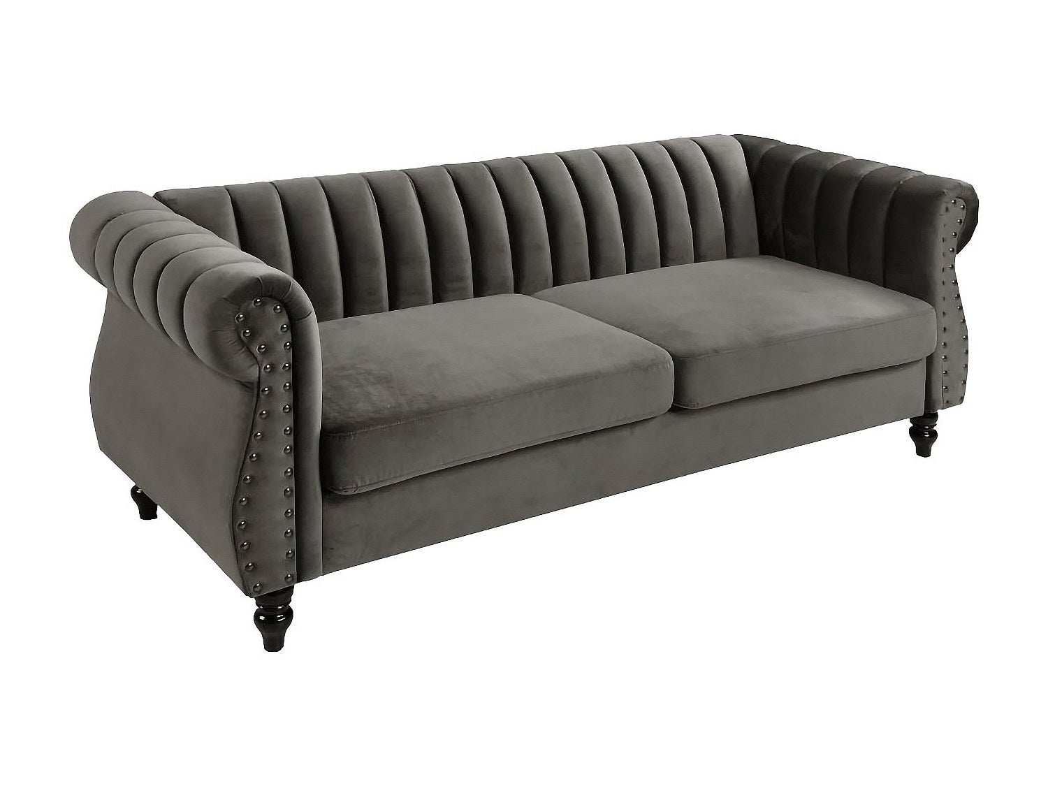 Canapé Chesterfield droit 3 places gris velours - Trumbo