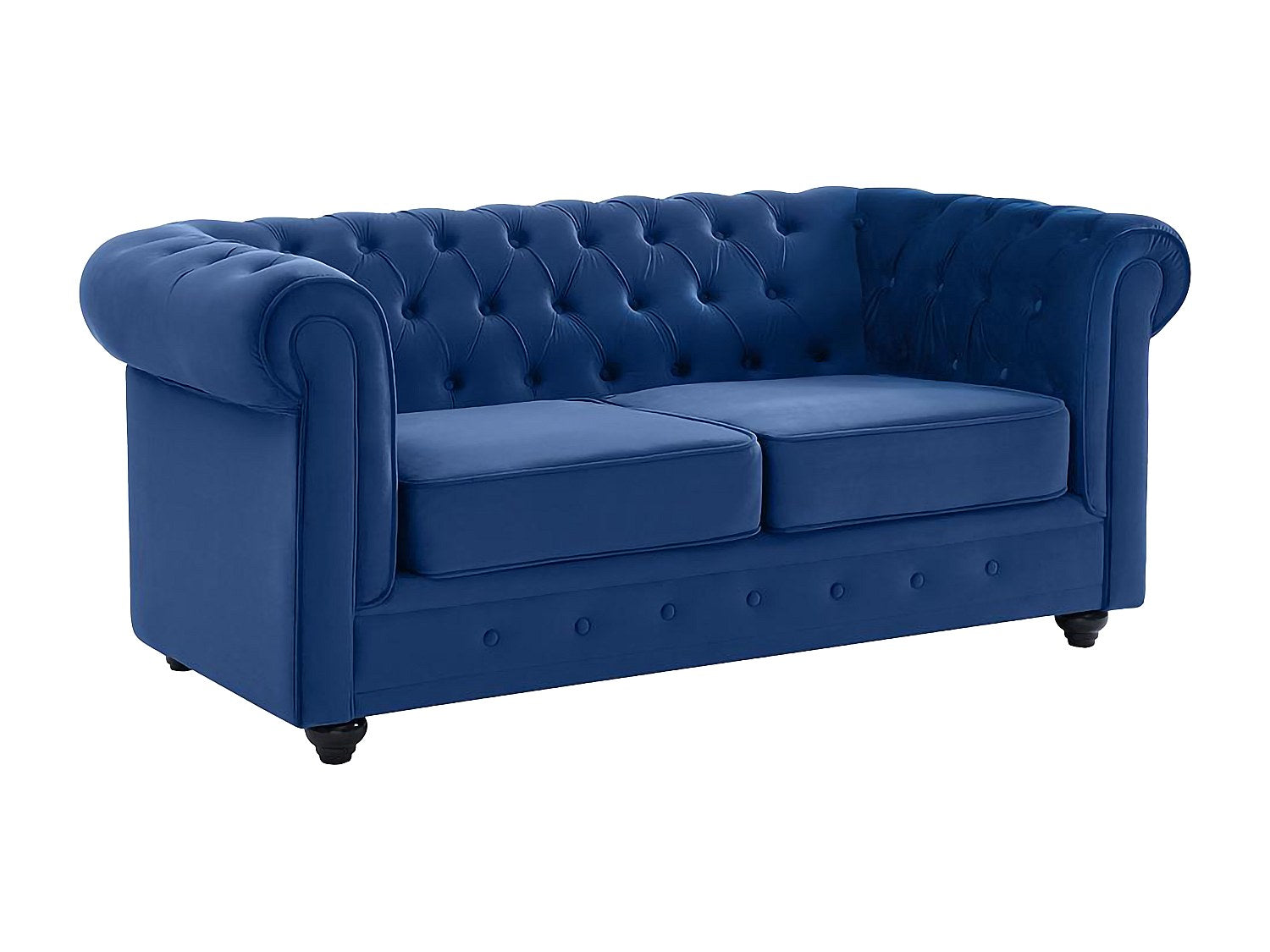 Canapé Chesterfield droit 2 places bleu velours