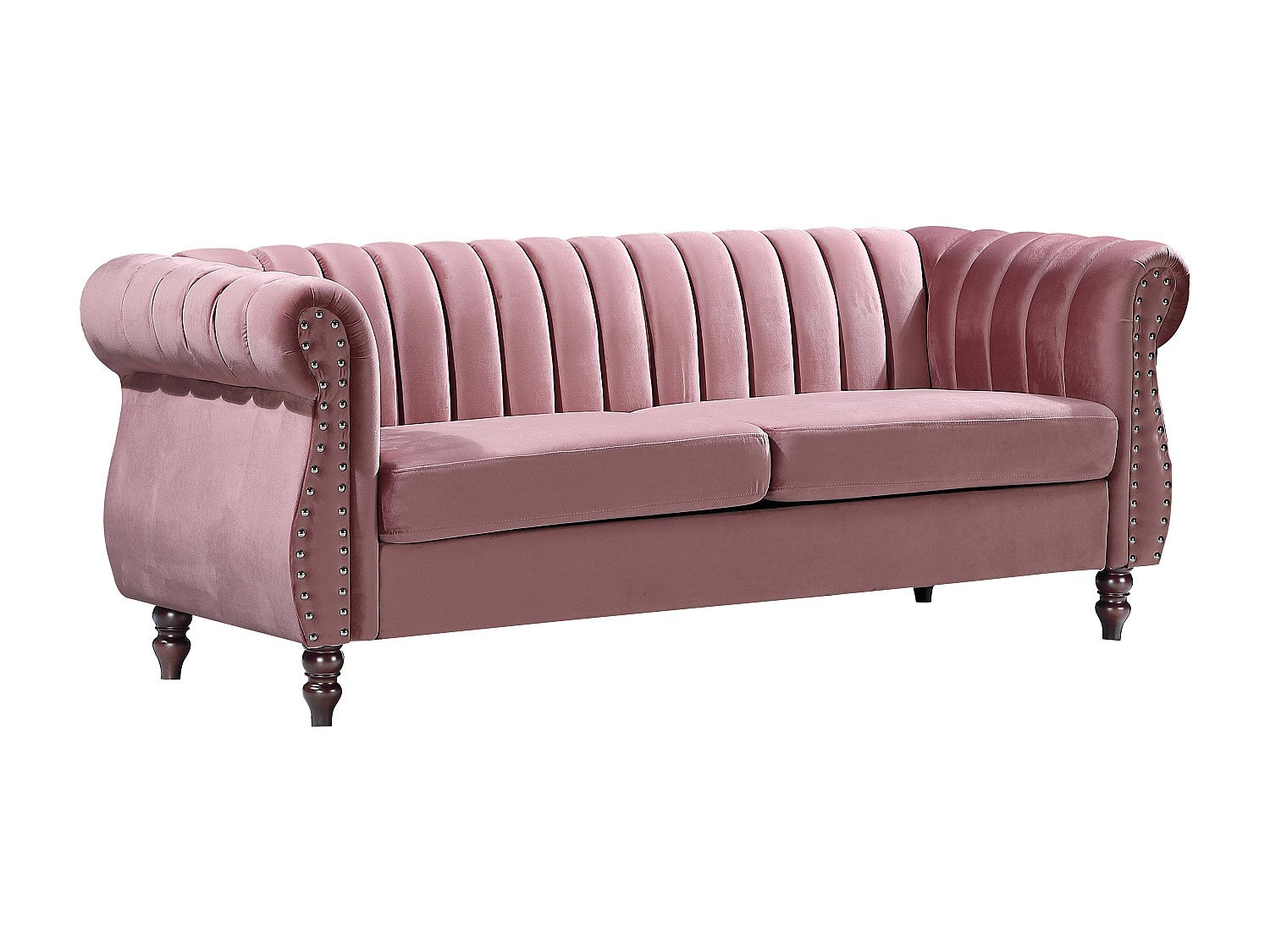Canapé Chesterfield droit 3 places rose velours - Trumbo