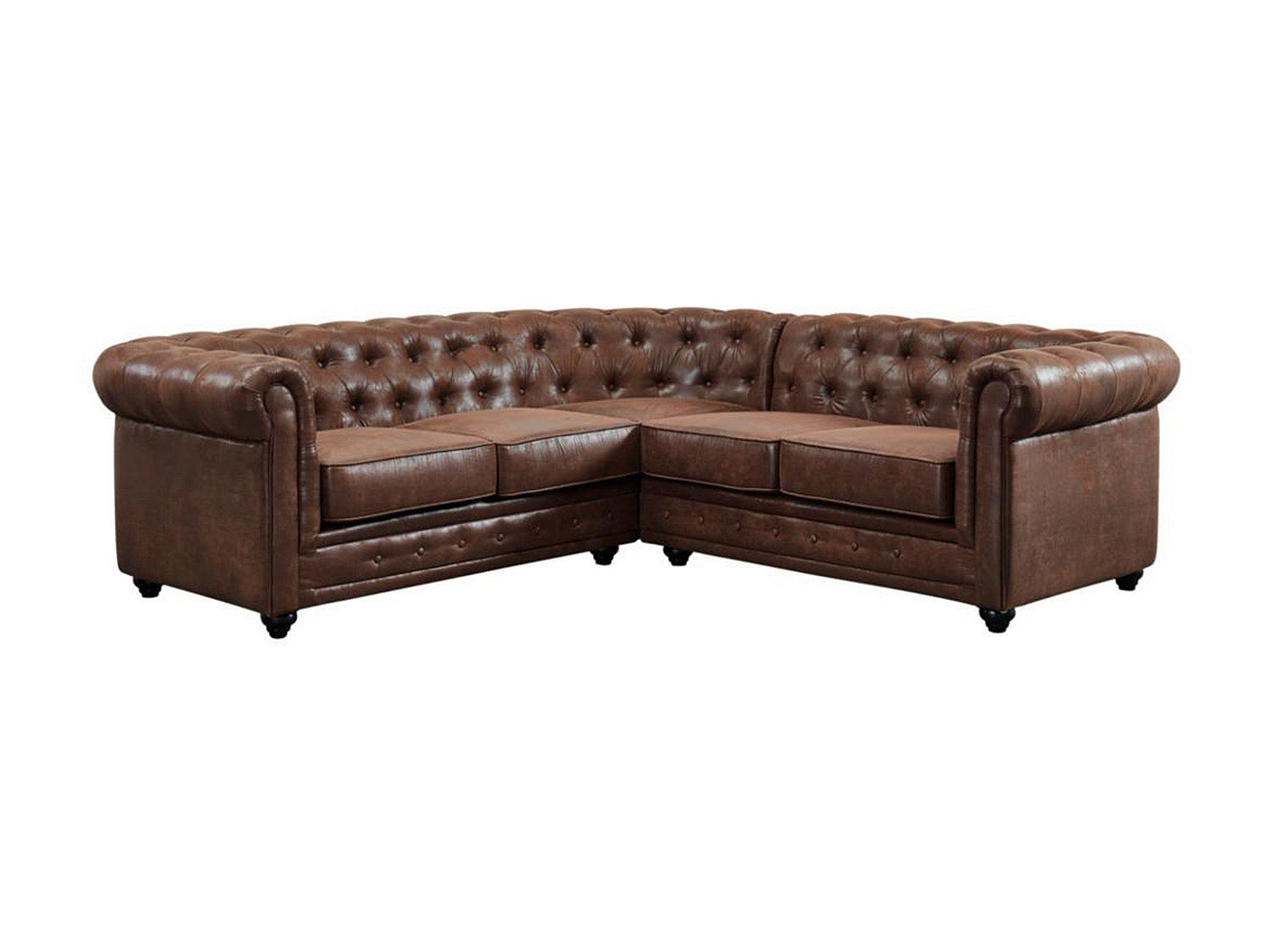 Canapé Chesterfield angle marron tissu