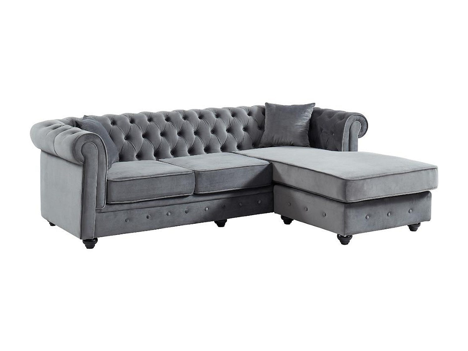 Canapé Chesterfield angle gris velours - Toledo