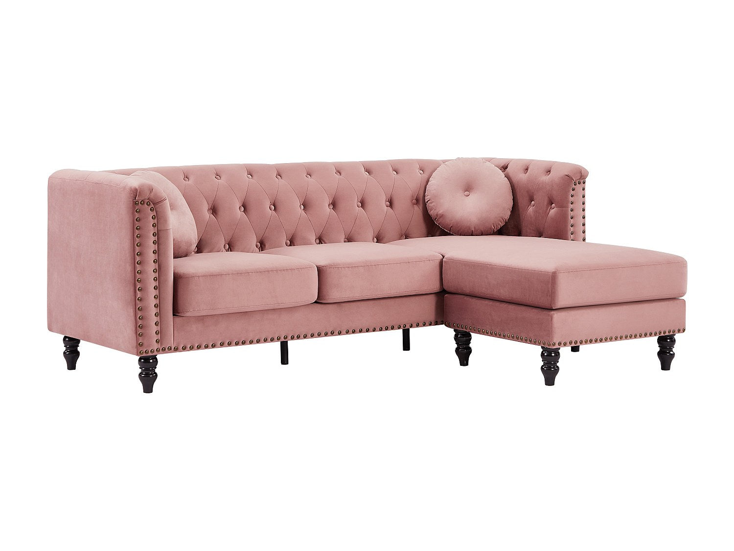Canapé Chesterfield angle rose velours - Turner