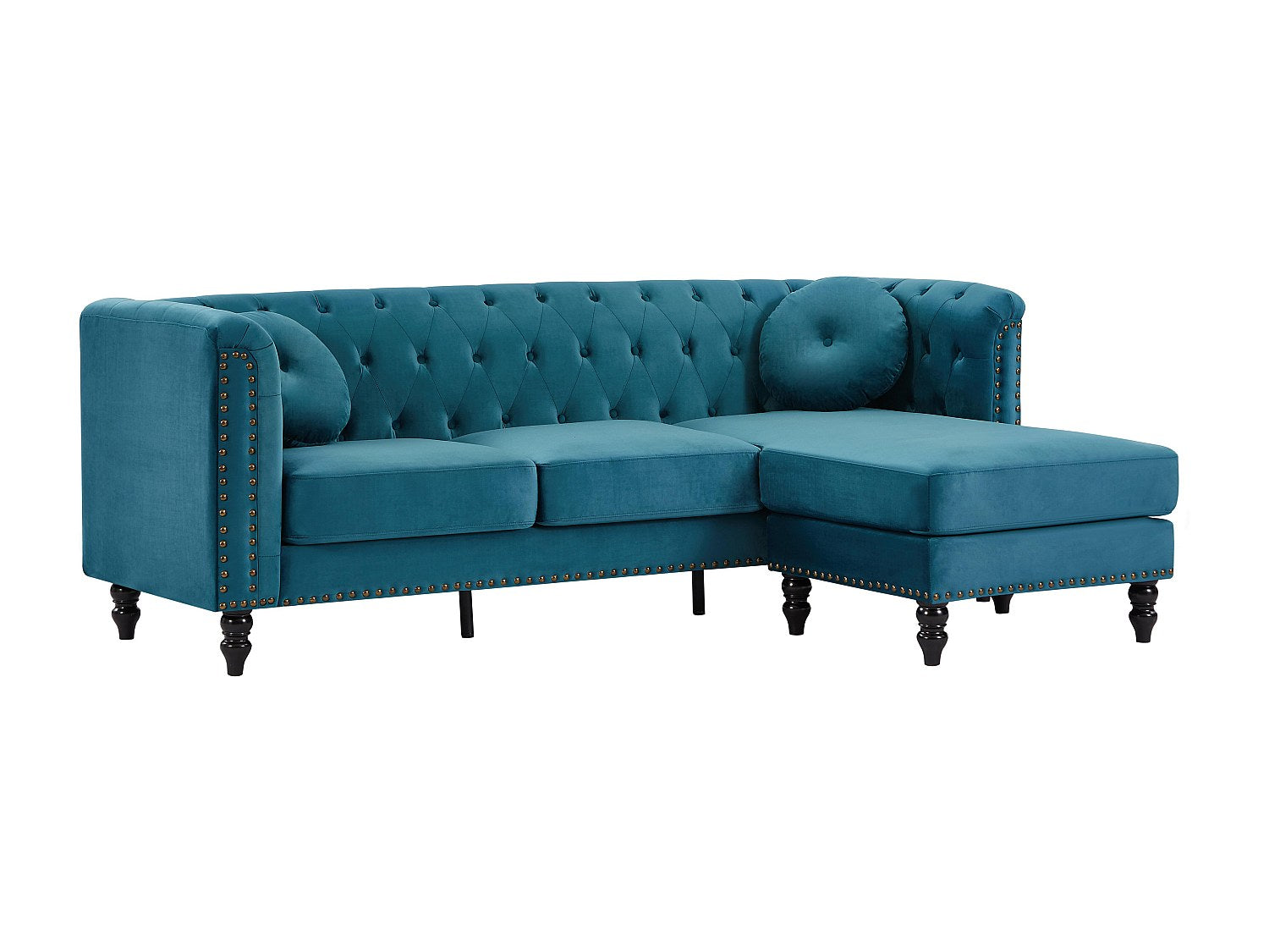Canapé Chesterfield angle bleu velours - Turner