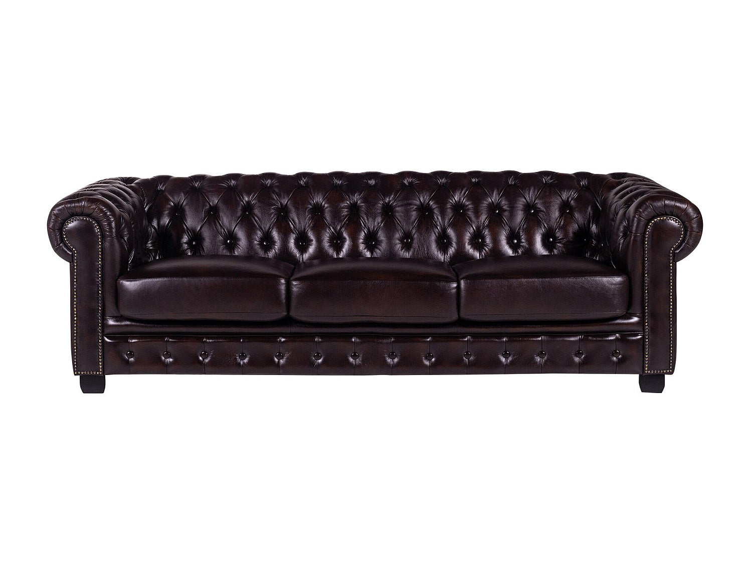 Canapé Chesterfield droit 4 places marron cuir - Brenton