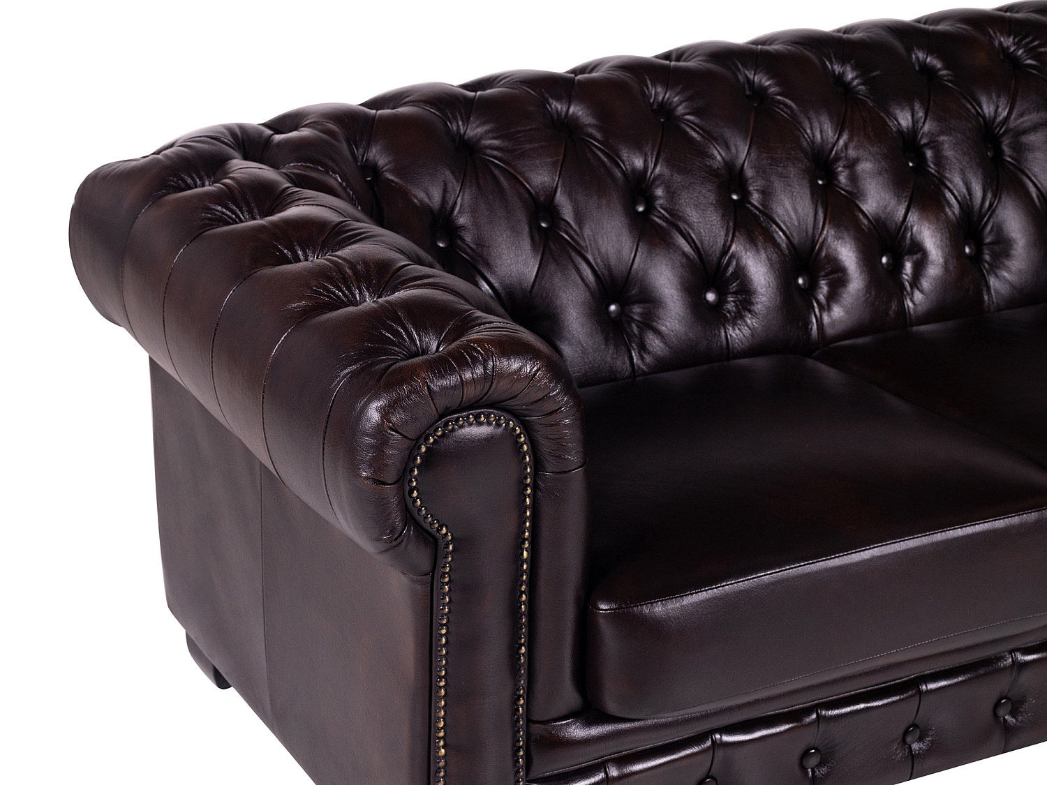 Canapé Chesterfield droit 4 places marron cuir - Brenton