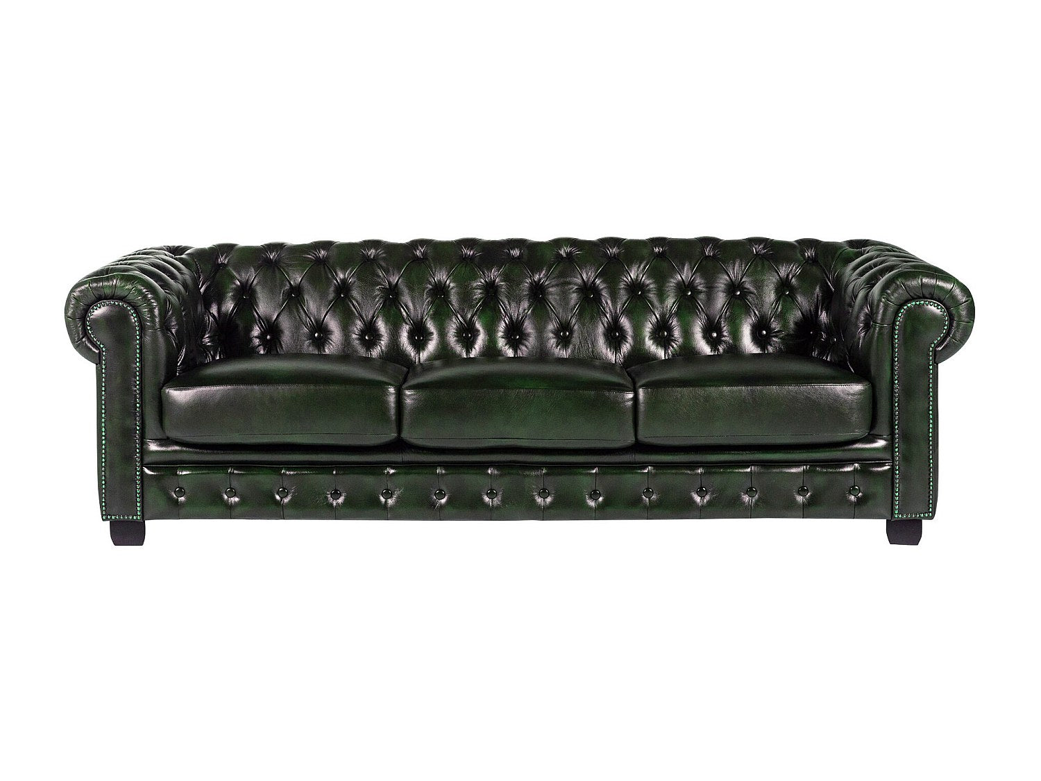 Canapé Chesterfield droit 4 places vert cuir - Brenton
