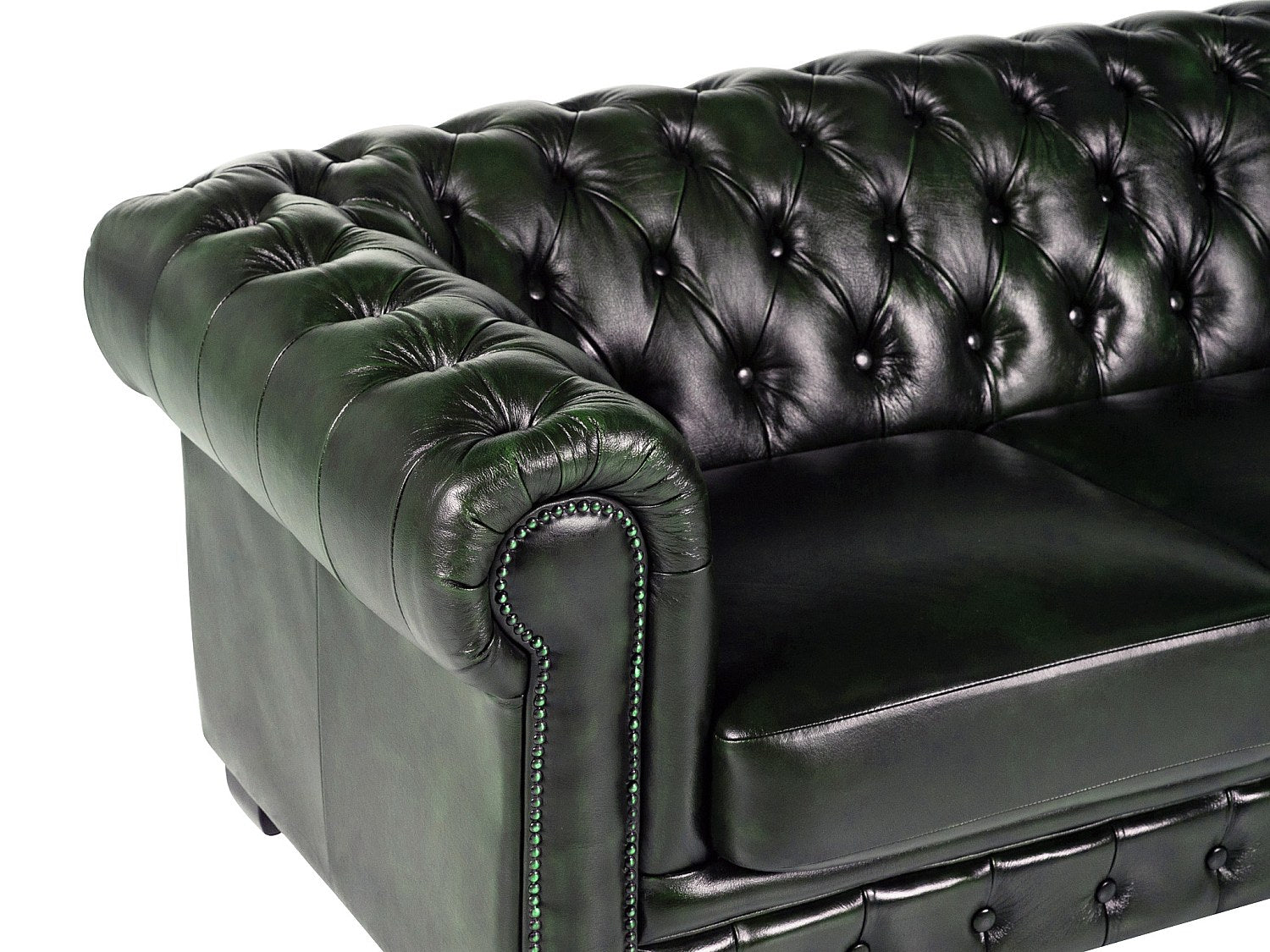 Canapé Chesterfield droit 4 places vert cuir - Brenton